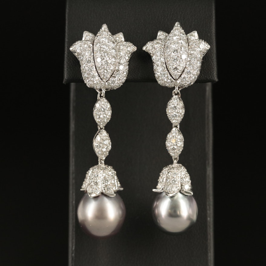 Platinum 5.38 CTW Diamond and Pearl Day and Night Earrings