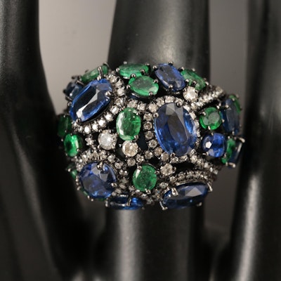 18K Kyanite, Emerald and 1.10 CTW Diamond Ring