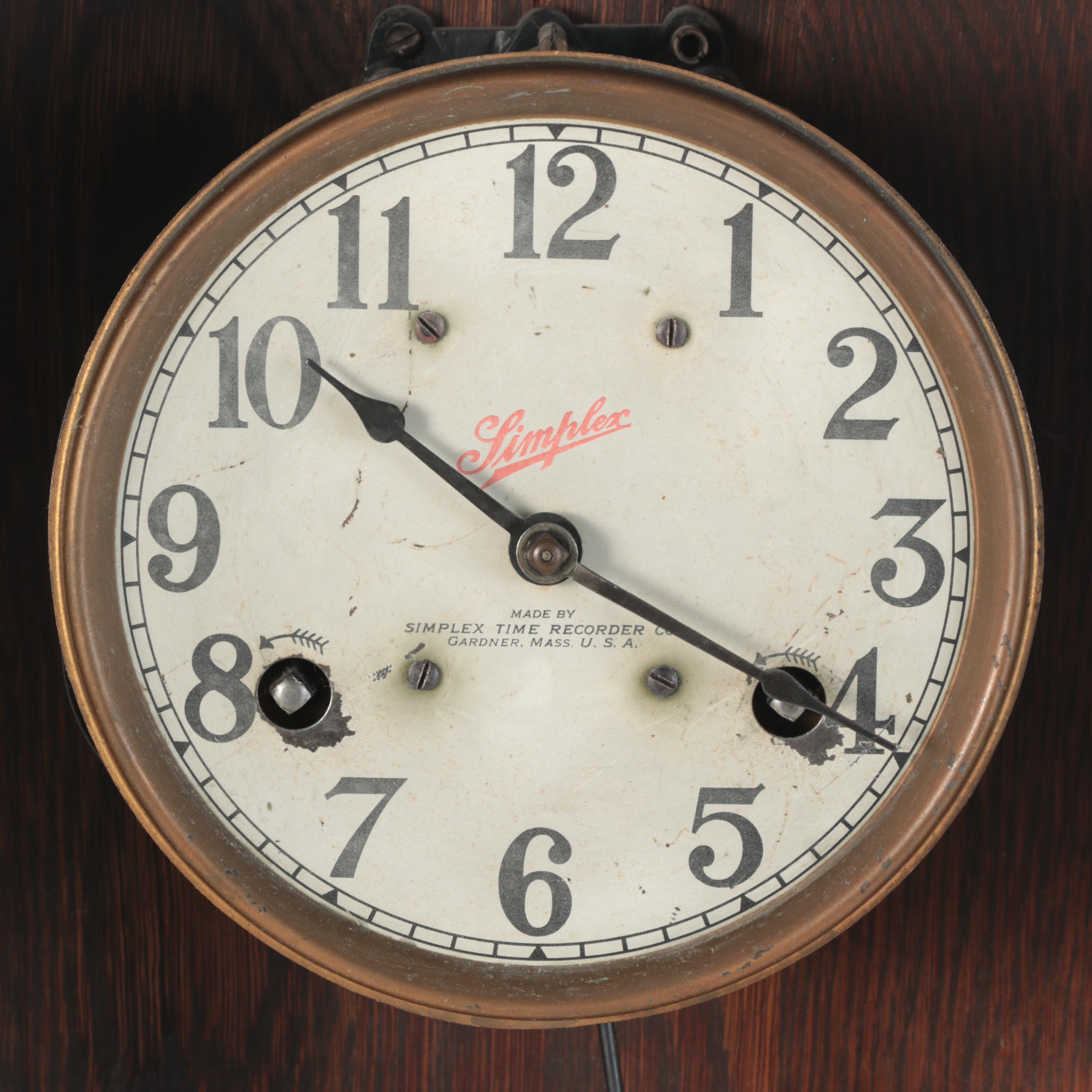OakCased Simplex TimeRecorder Wall Clock, Early to Mid 20th Century EBTH