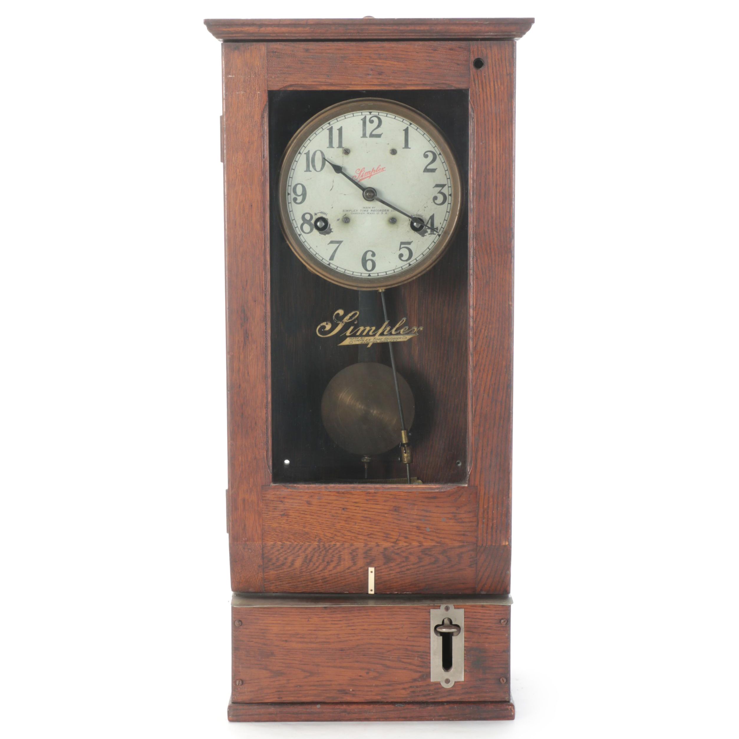 OakCased Simplex TimeRecorder Wall Clock, Early to Mid 20th Century EBTH