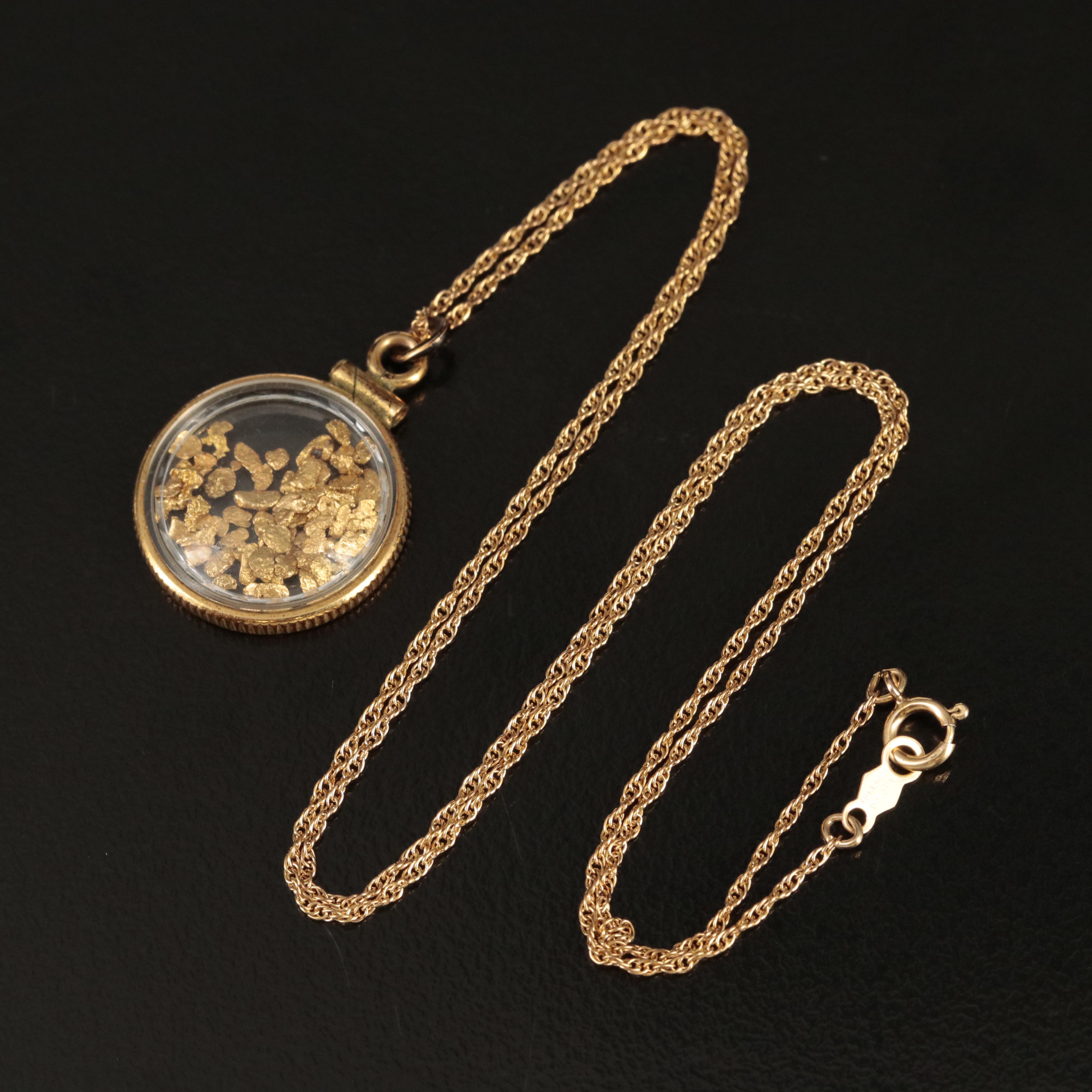 encased-native-gold-flakes-pendant-necklace-ebth