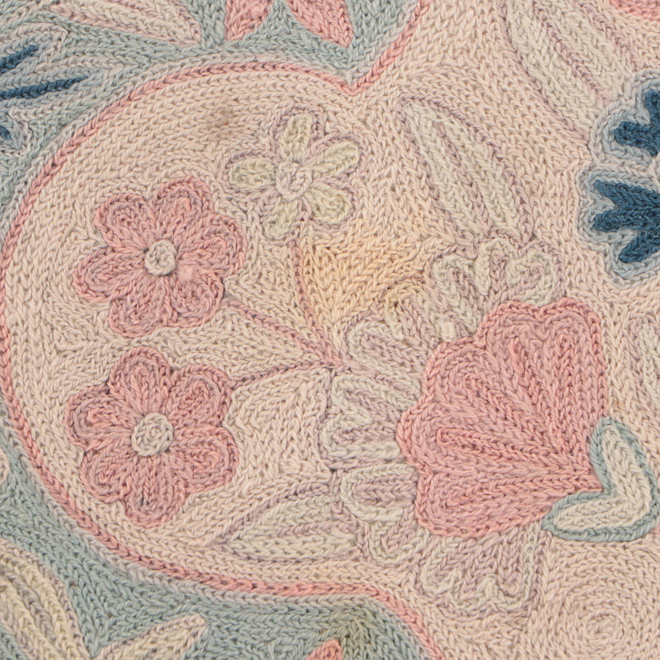 9'1 x 11'10 Handmade Indian ChainStitch Embroidered Trellis Area Rug