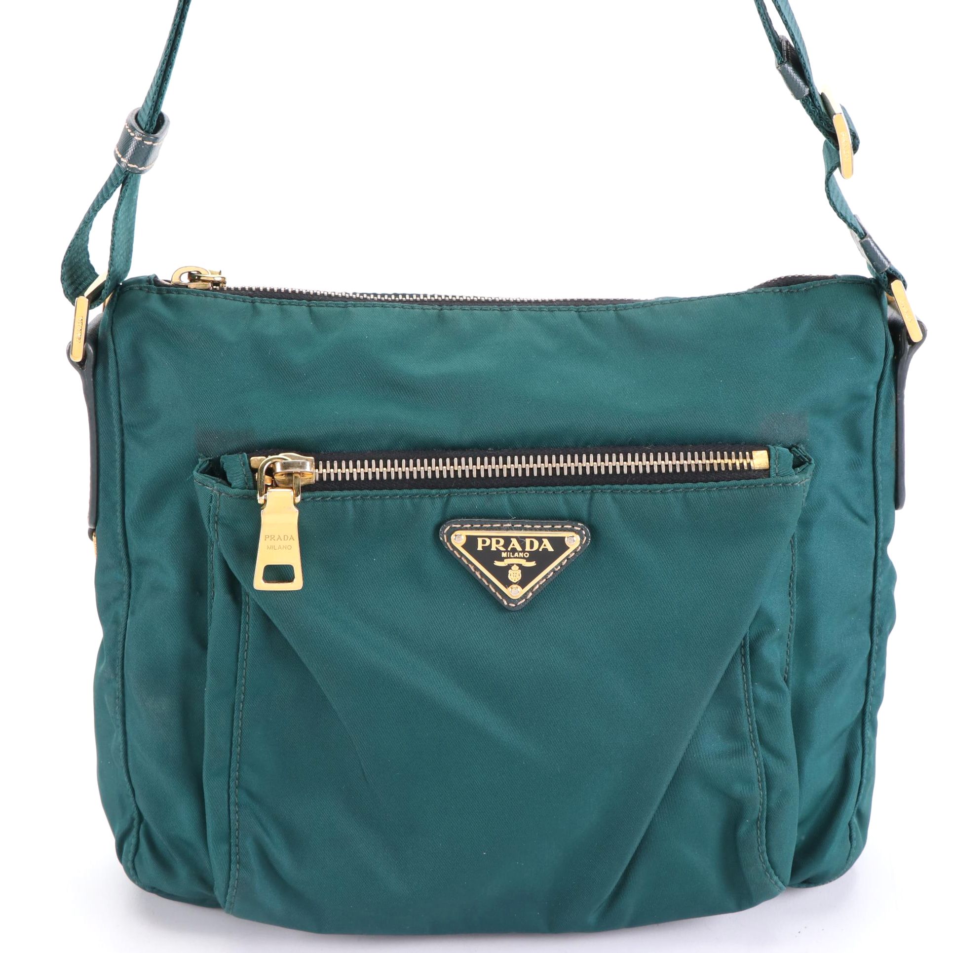 Prada Medium Crossbody in Green Nylon Gabardine and Saffiano Leather EBTH