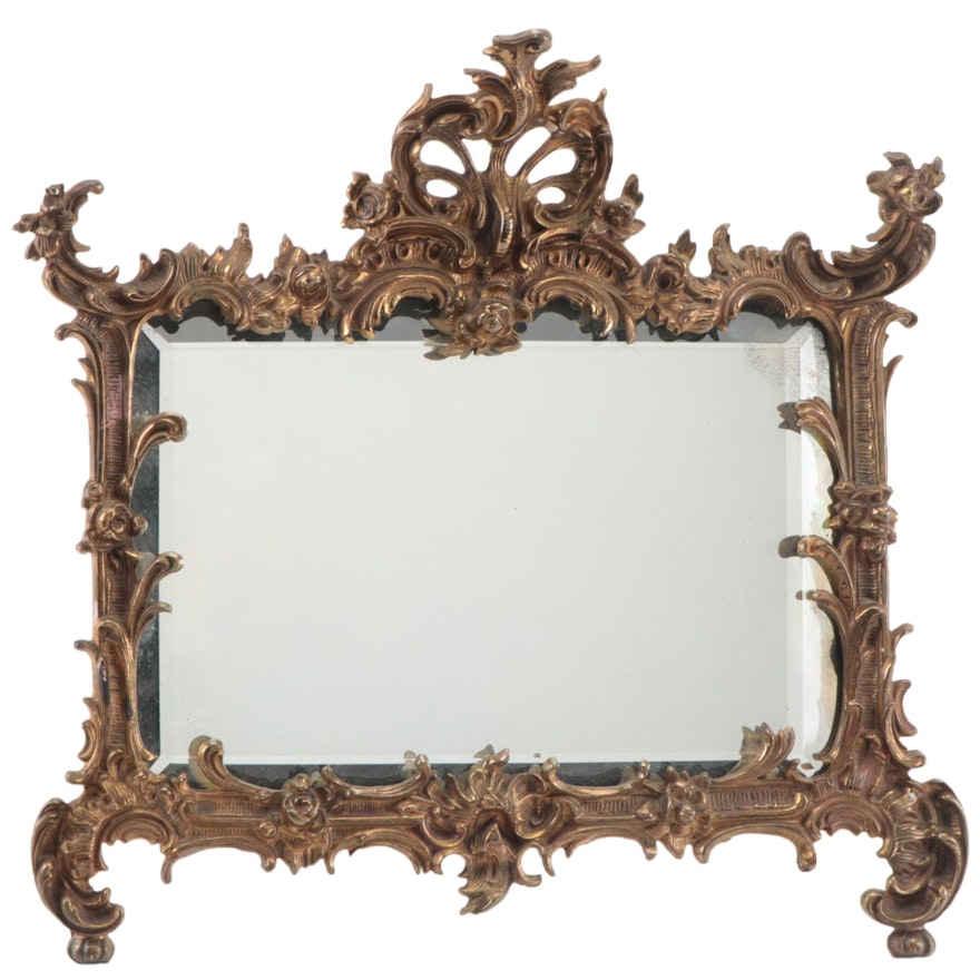 Rococo Revival Style Gilt Brass and Beveled Glass Tabletop Mirror