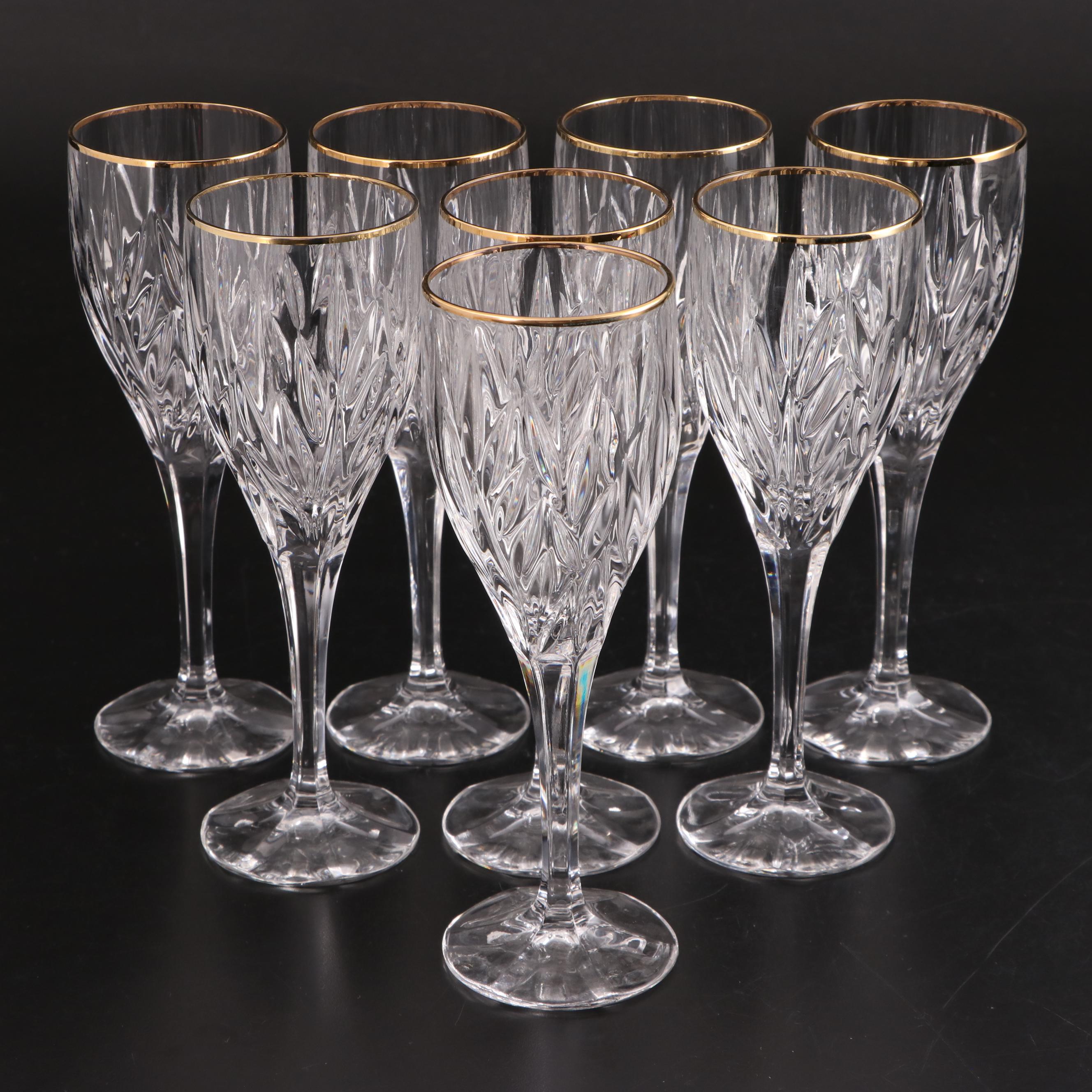 Gorham "Star Blossom Gold" Gilt Rimmed Crystal Wine Glasses, 19942003