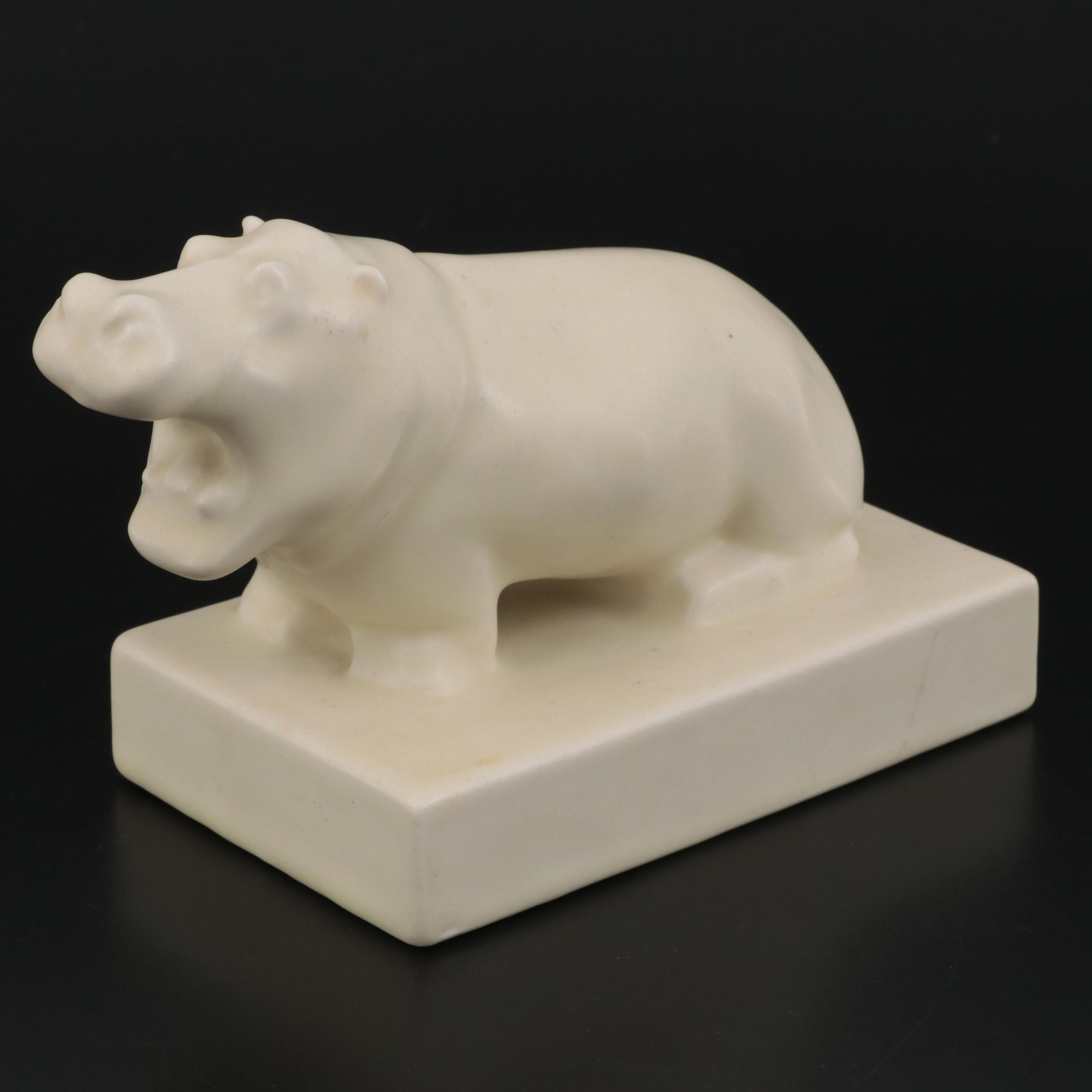 Rookwood Pottery Arthur Conant Ivory Matte Glaze Hippopotamus Bookend