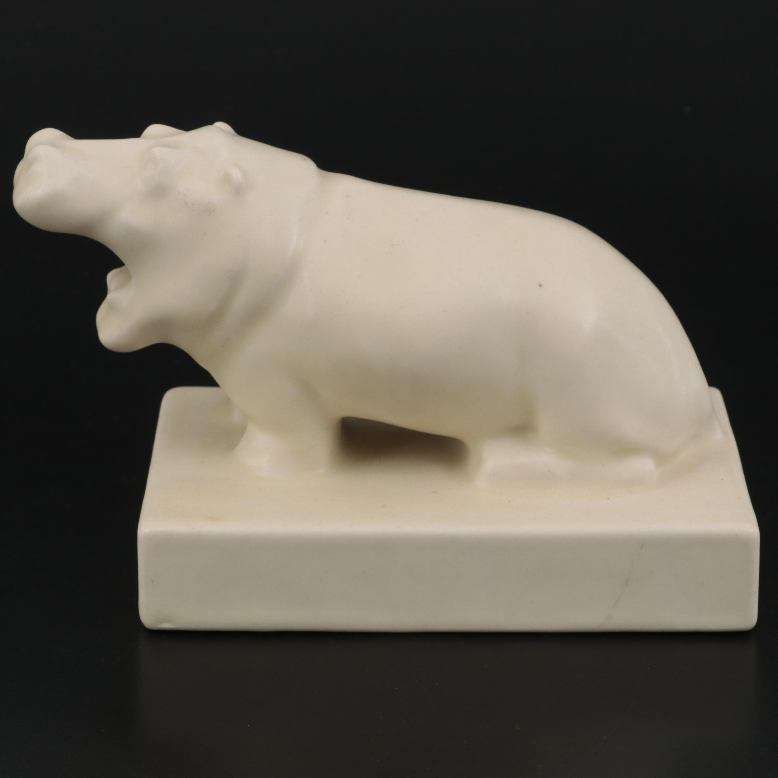 Rookwood Pottery Arthur Conant Ivory Matte Glaze Hippopotamus Bookend