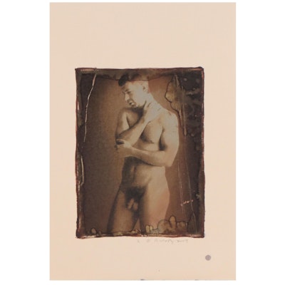 Bob Worthy Mixed Media Image Transfer of Male Nude, 2007
