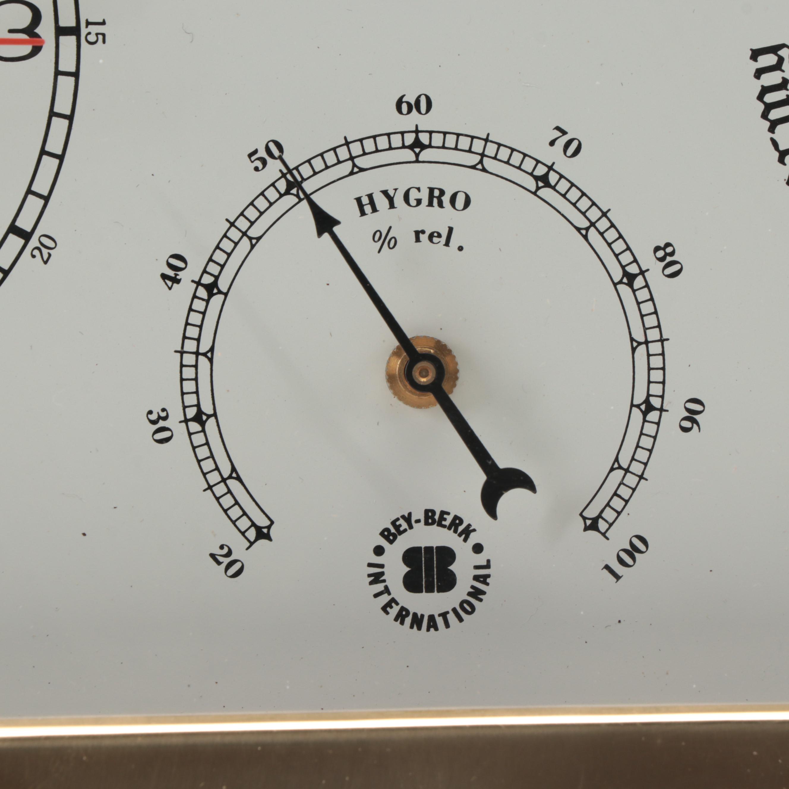 BeyBerk Laquered Brass Porthole Time and Tide Clock, Thermometer and