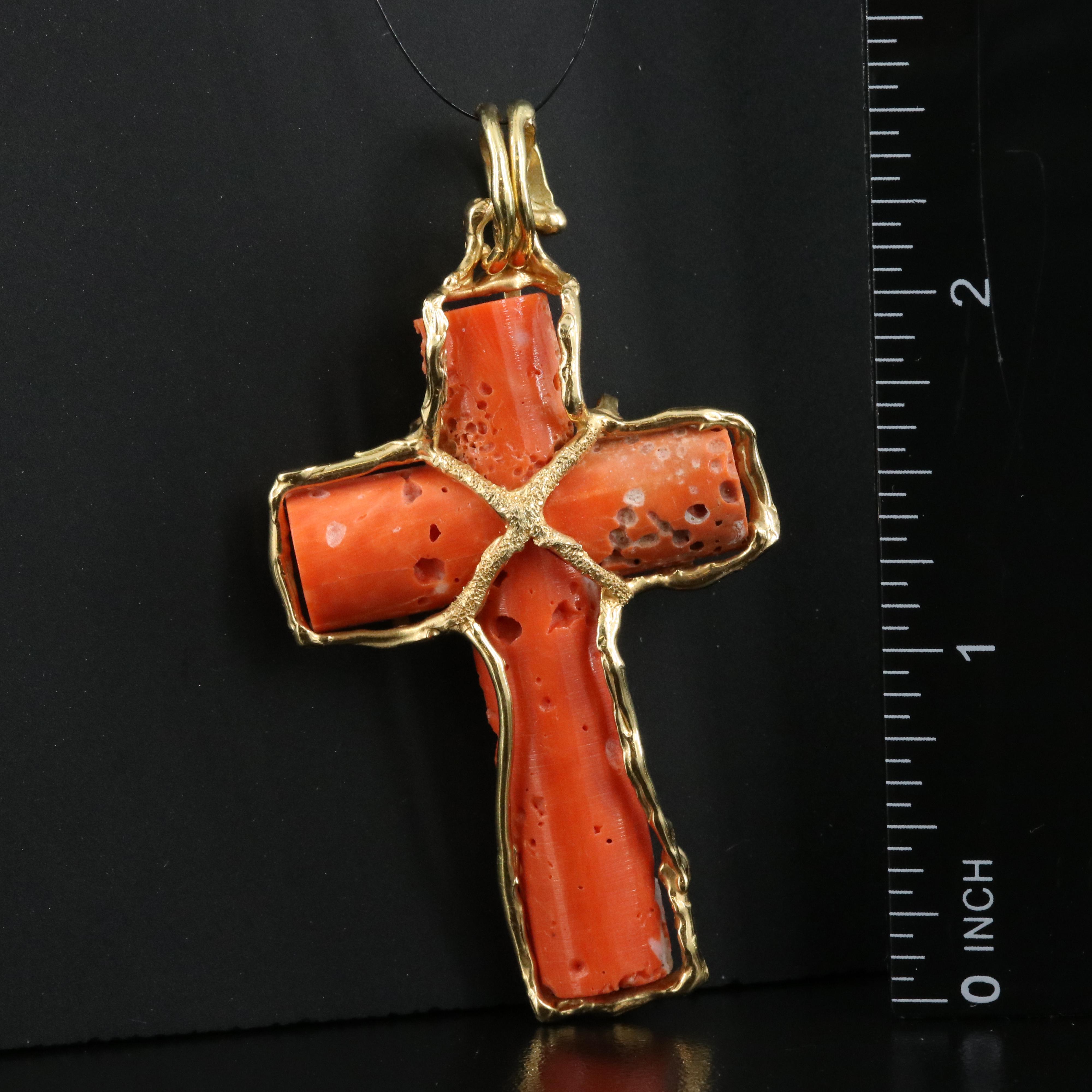 18K Coral Cross Pendant EBTH