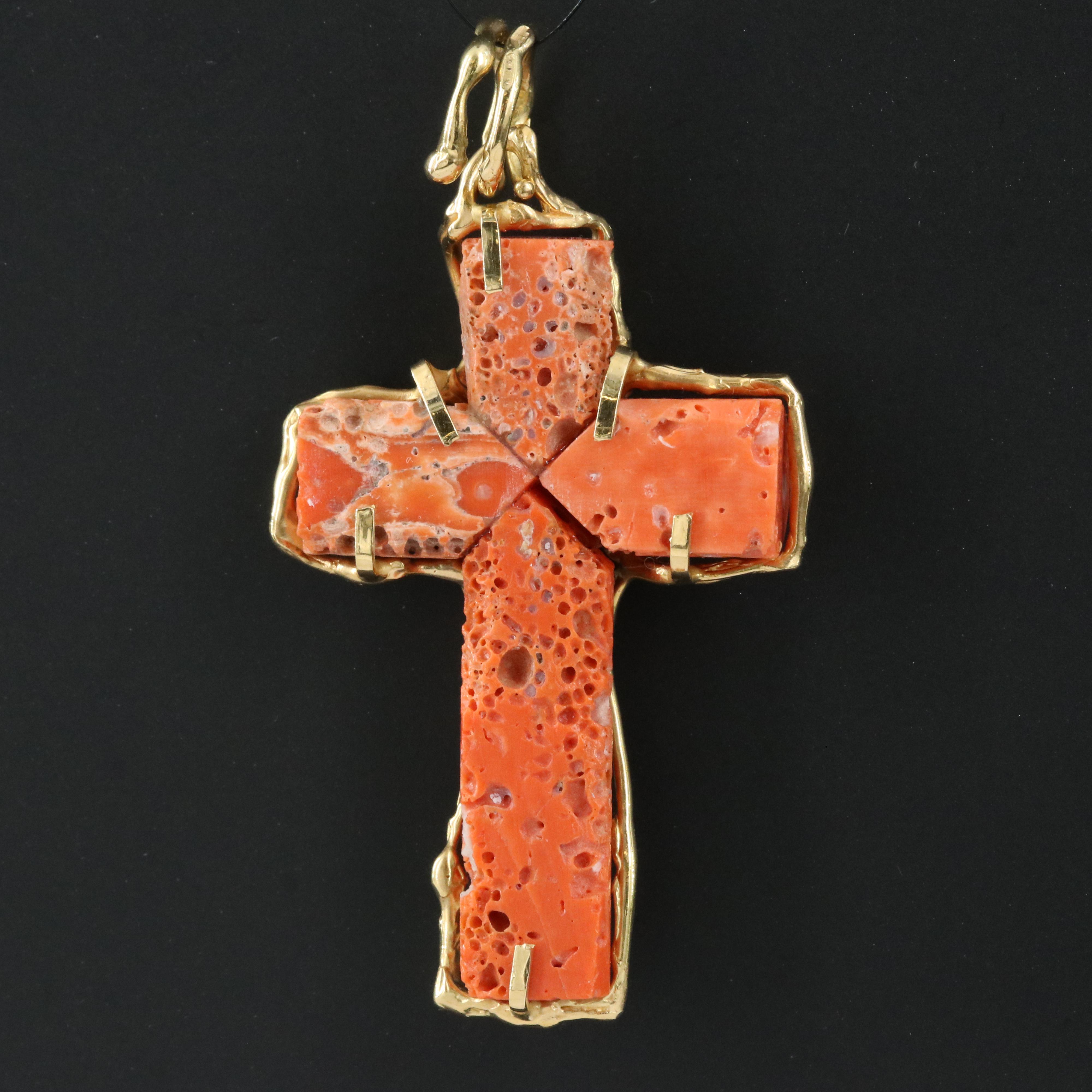 18K Coral Cross Pendant EBTH