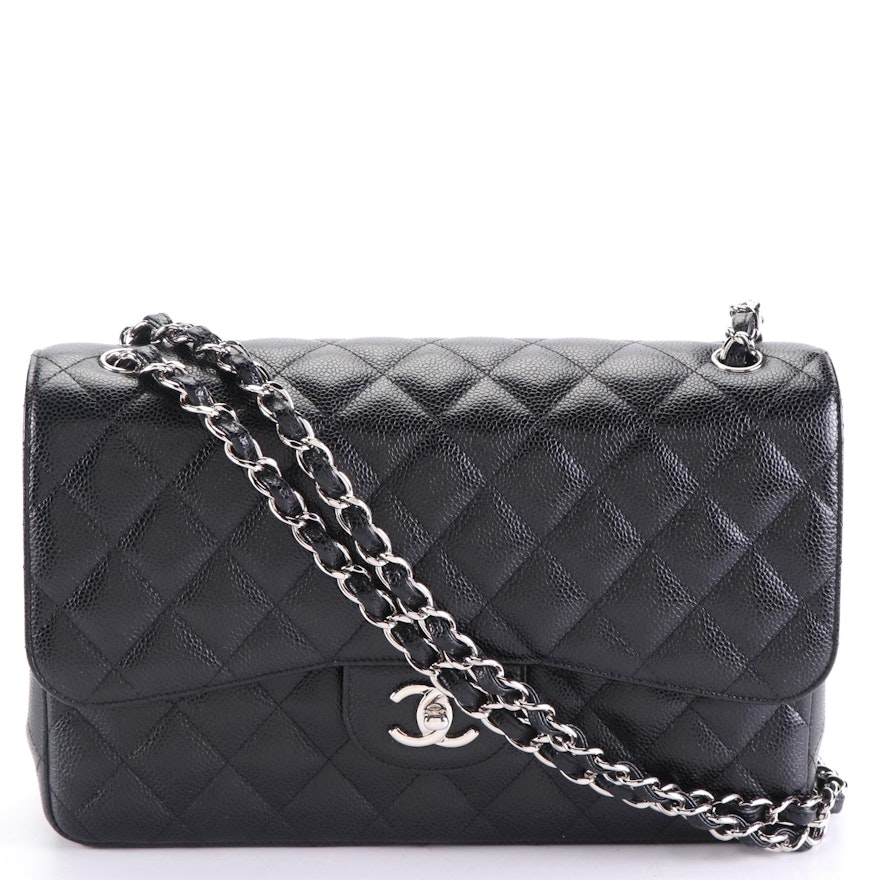 Chanel Timeless Classic Flap Bag Jumbo in Black Caviar Leather with Box