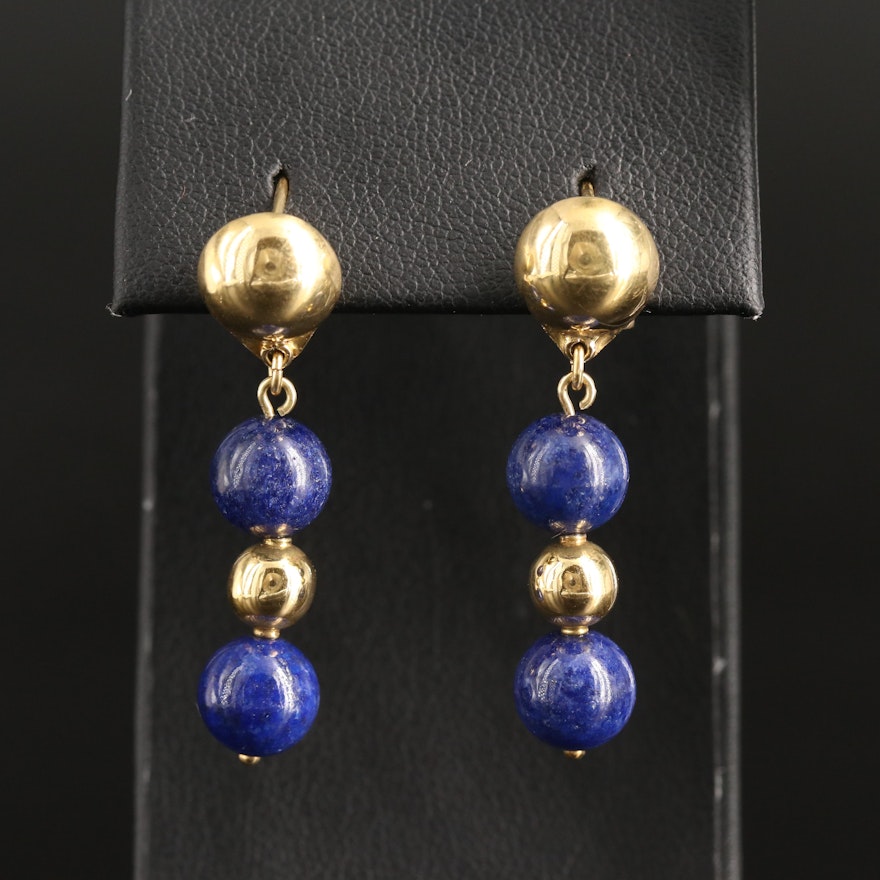 Vintage 18K Lapis Lazuli Drop Earrings