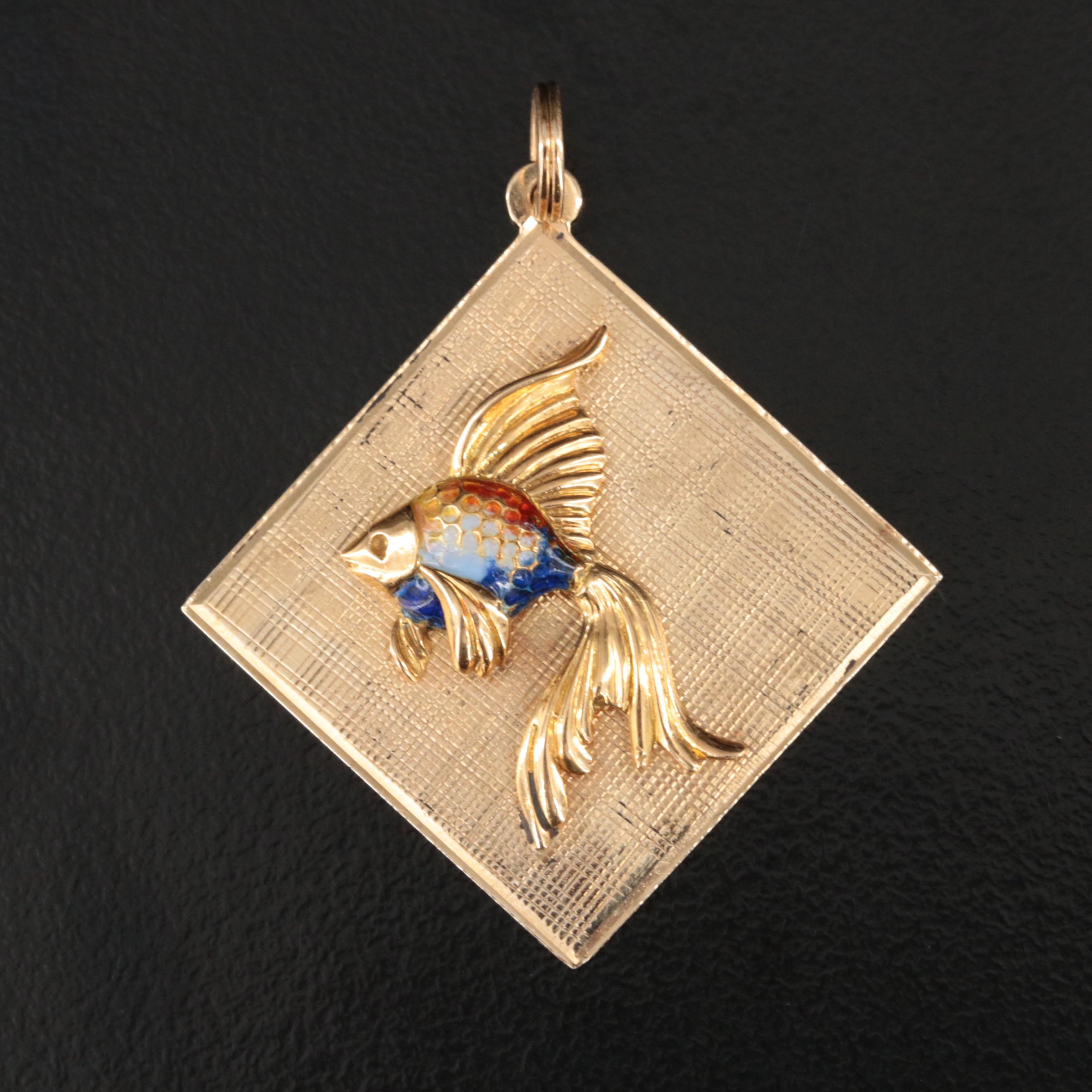 14K Enamel Fish Pendant EBTH