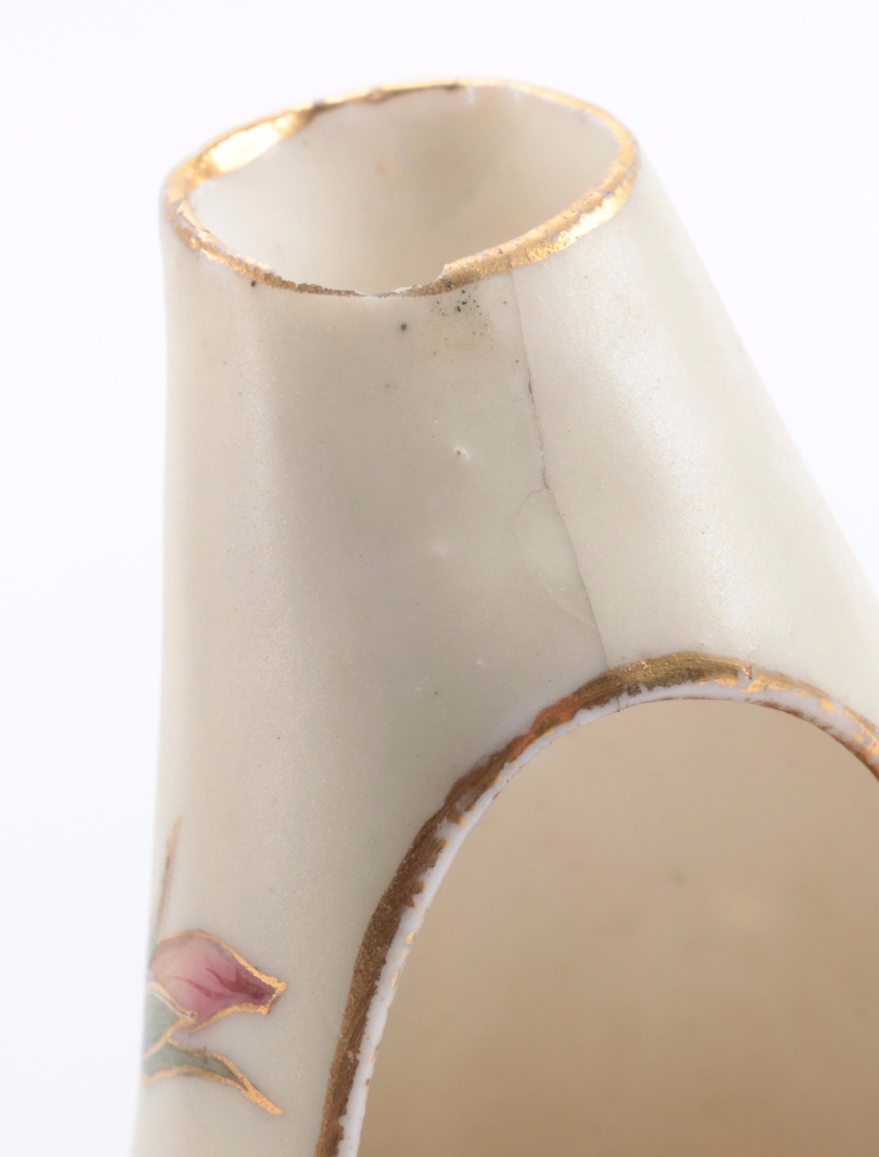 Robert Hanke Porcelain Ewer with Other Gilt Metal Leaf Dish EBTH