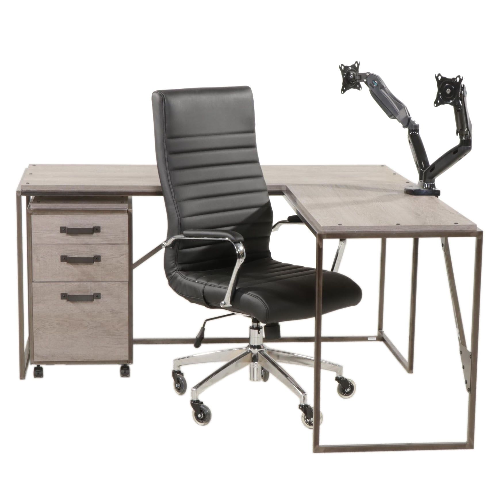 Bush Furniture "Refinery" Metal and Engineered Wood 3Piece Desk with