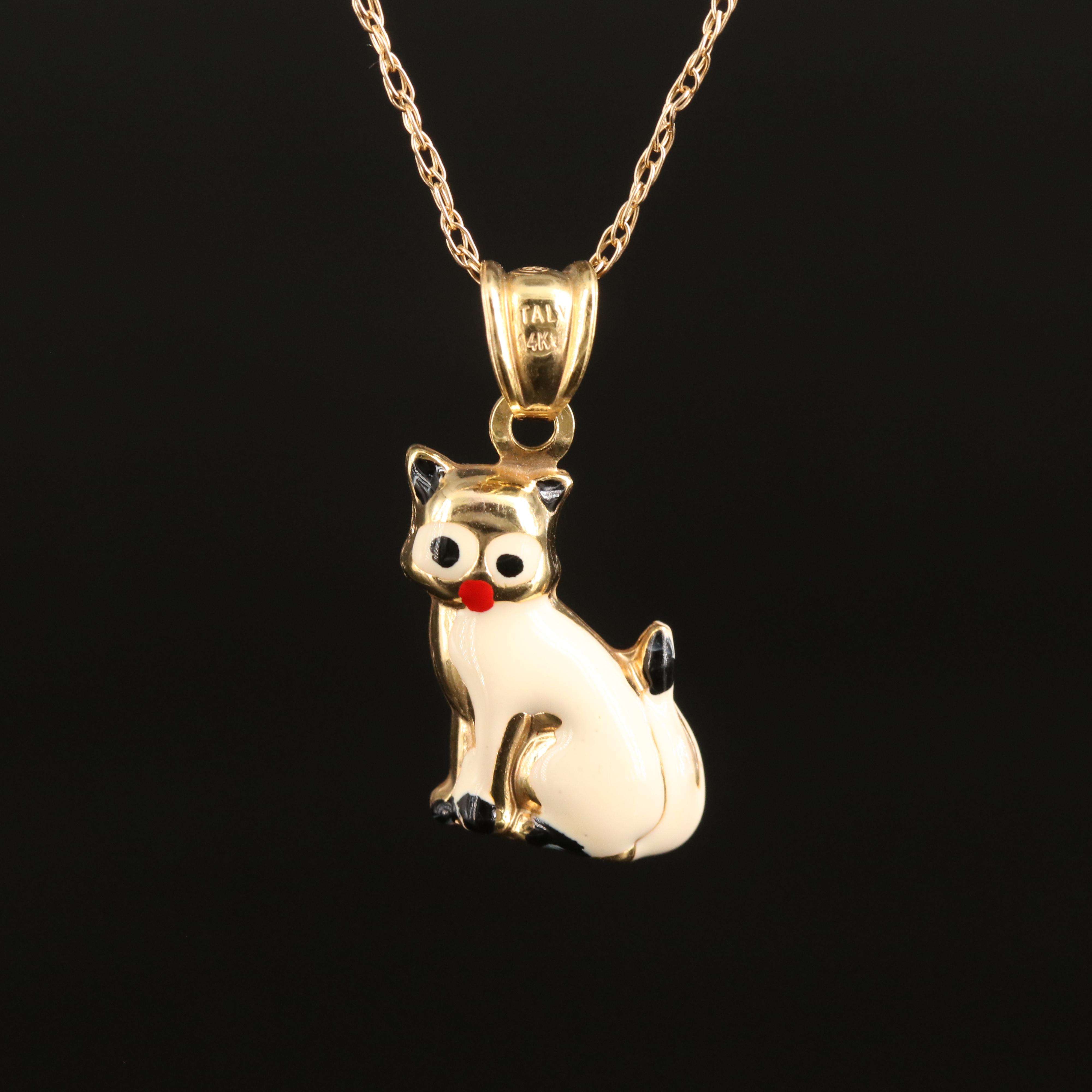 14K Siamese Cat Pendant Necklace EBTH