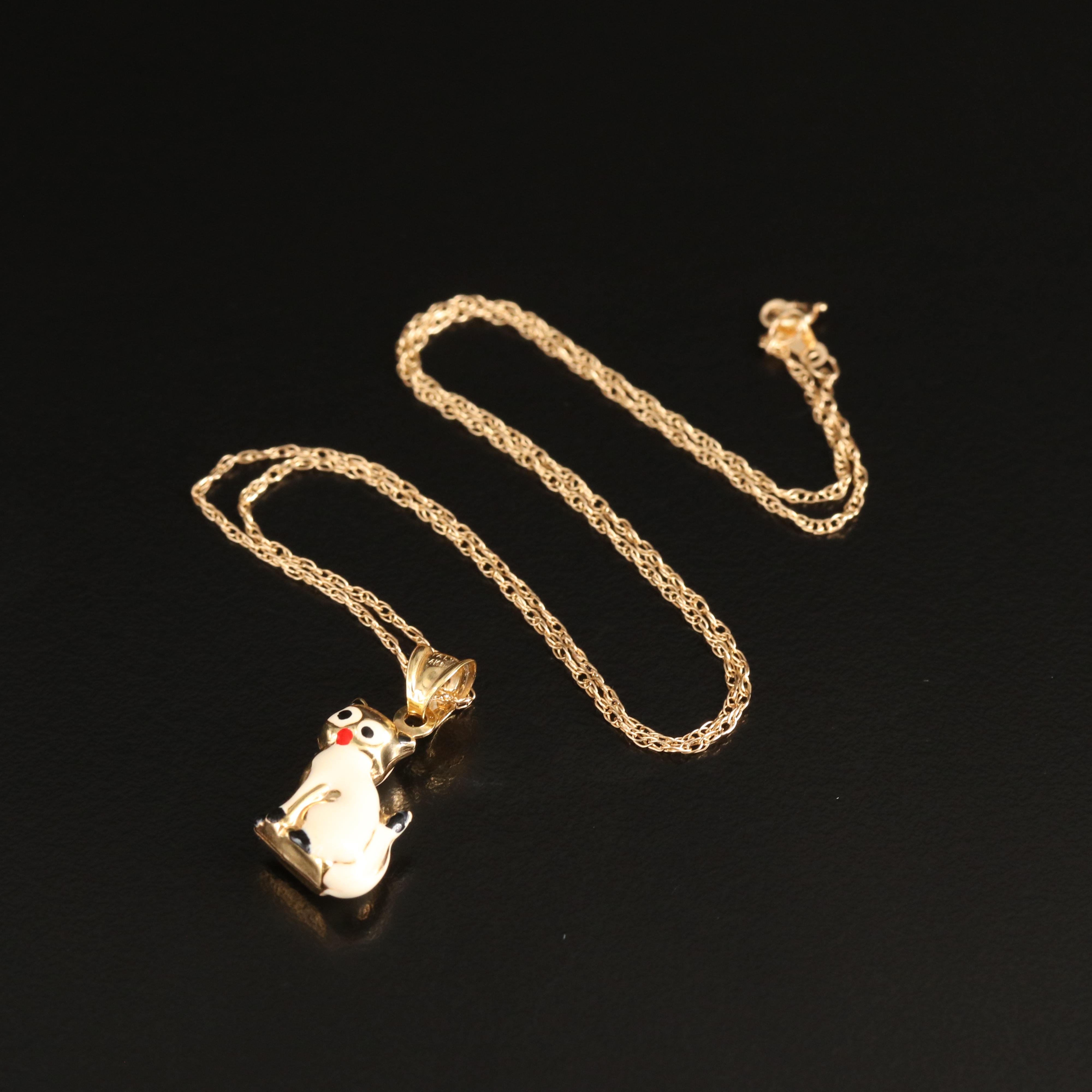 14K Siamese Cat Pendant Necklace EBTH