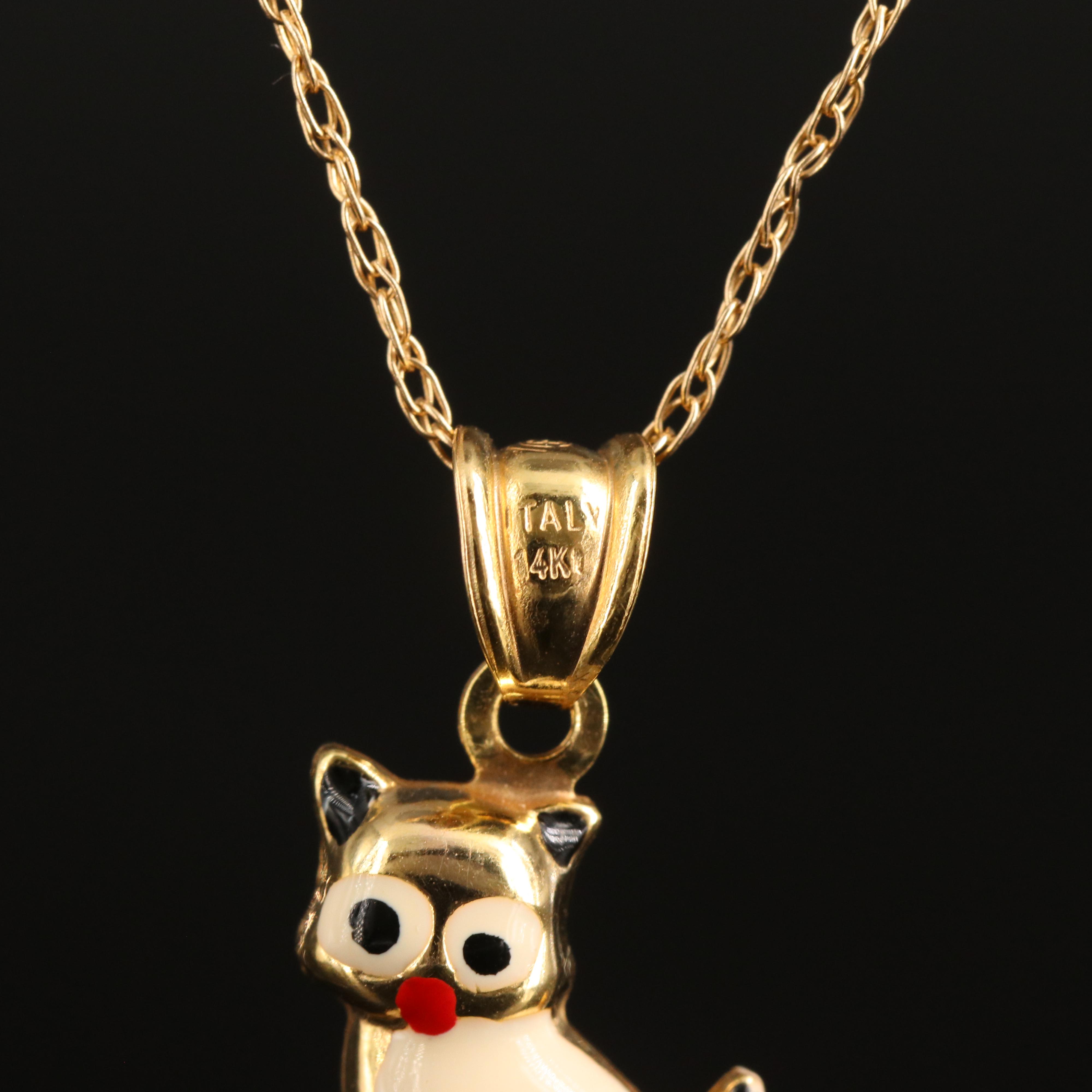 14K Siamese Cat Pendant Necklace EBTH