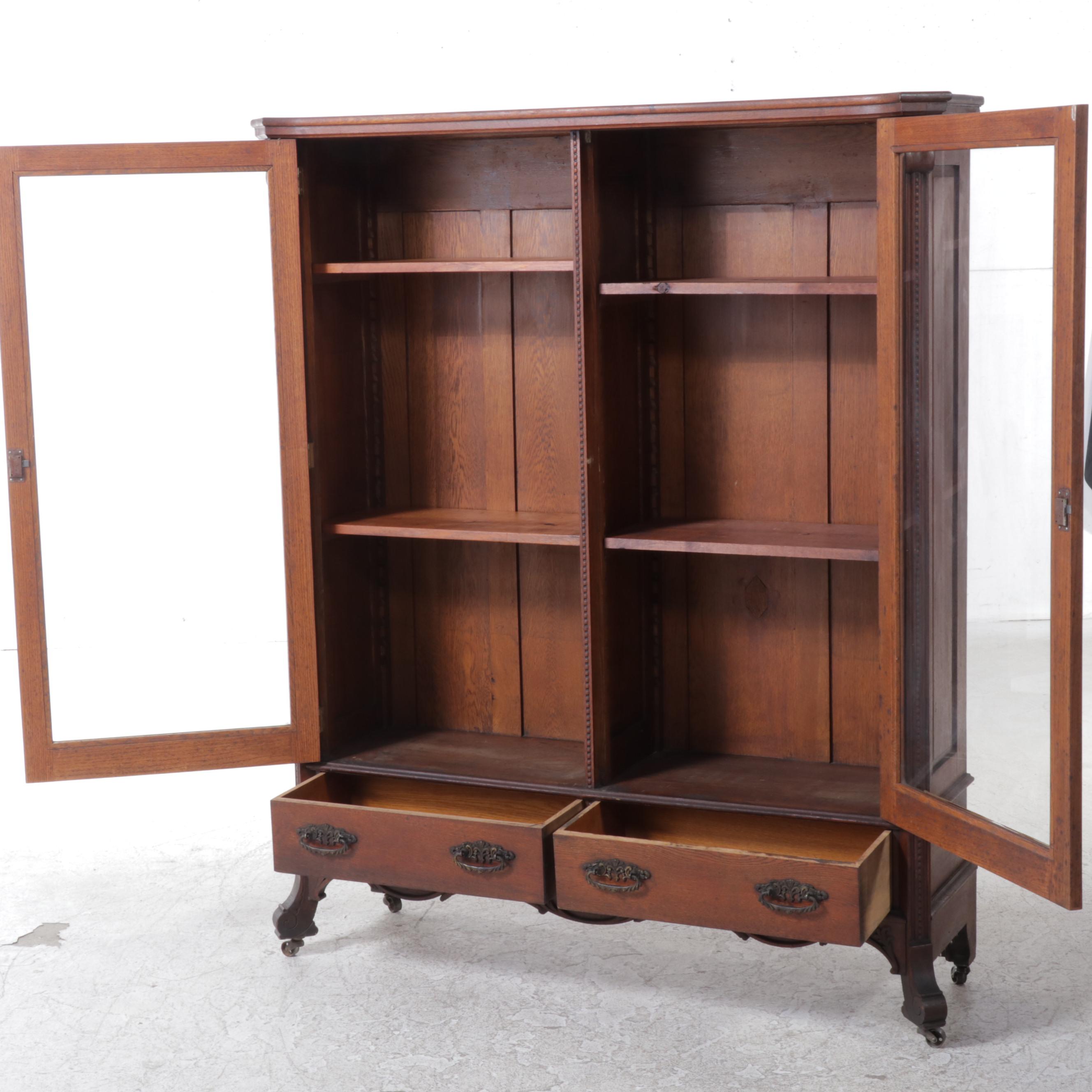 Victorian Oak Bookcase on Casters, Late 19th Century EBTH