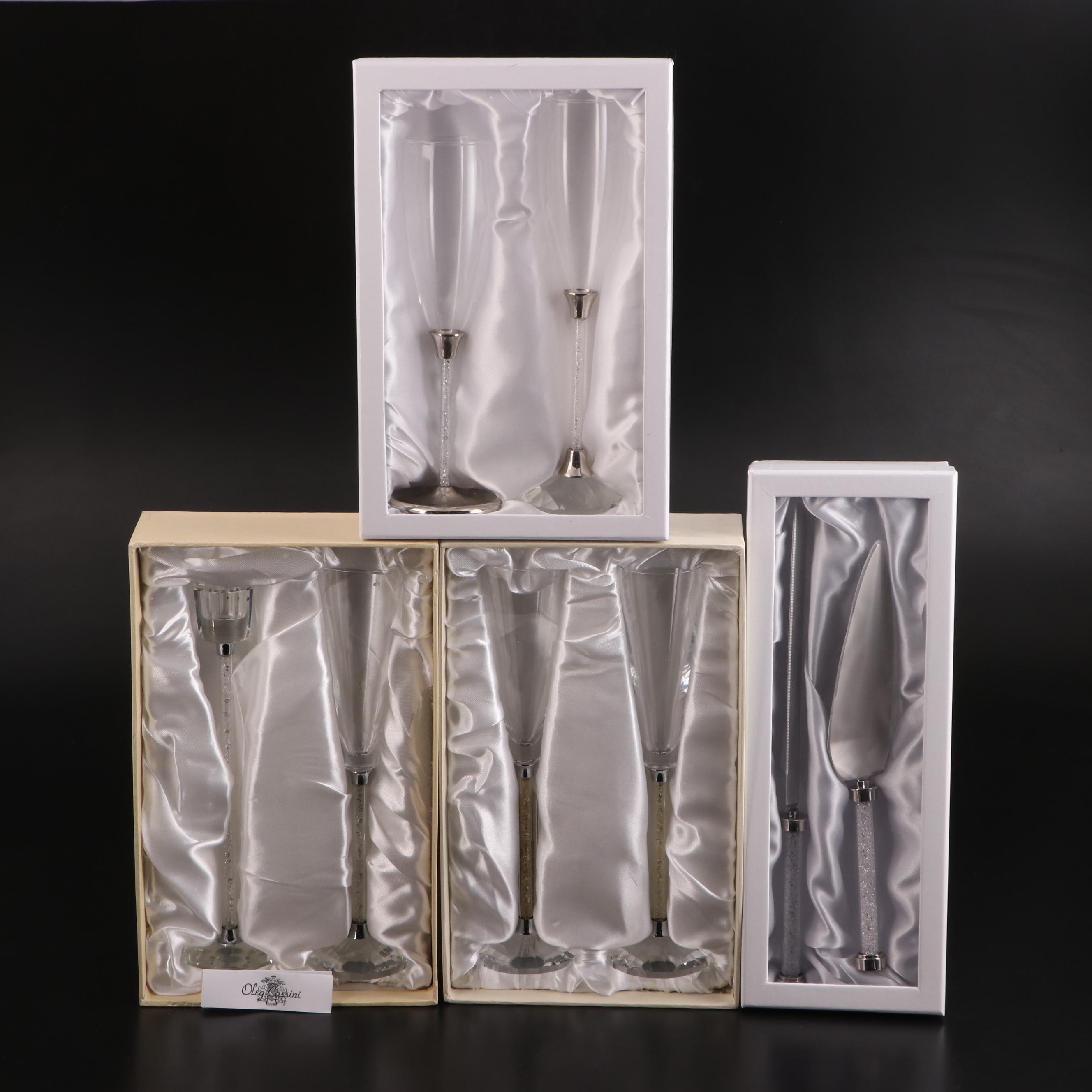 Oleg Cassini Crystal Champagne Flutes, Candlestick, and Cake Servers EBTH