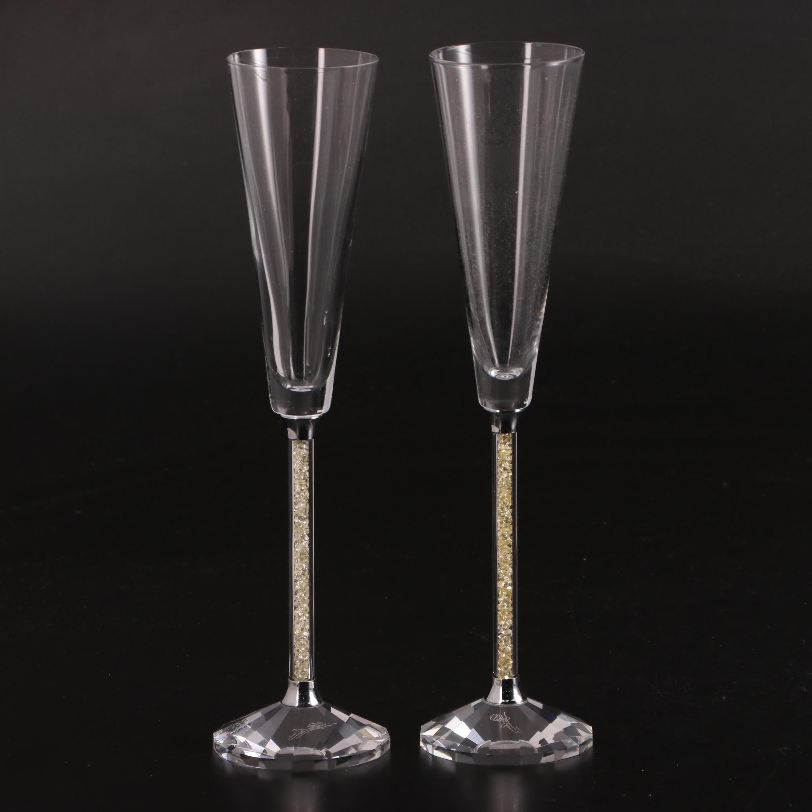 Oleg Cassini Crystal Champagne Flutes, Candlestick, and Cake Servers EBTH