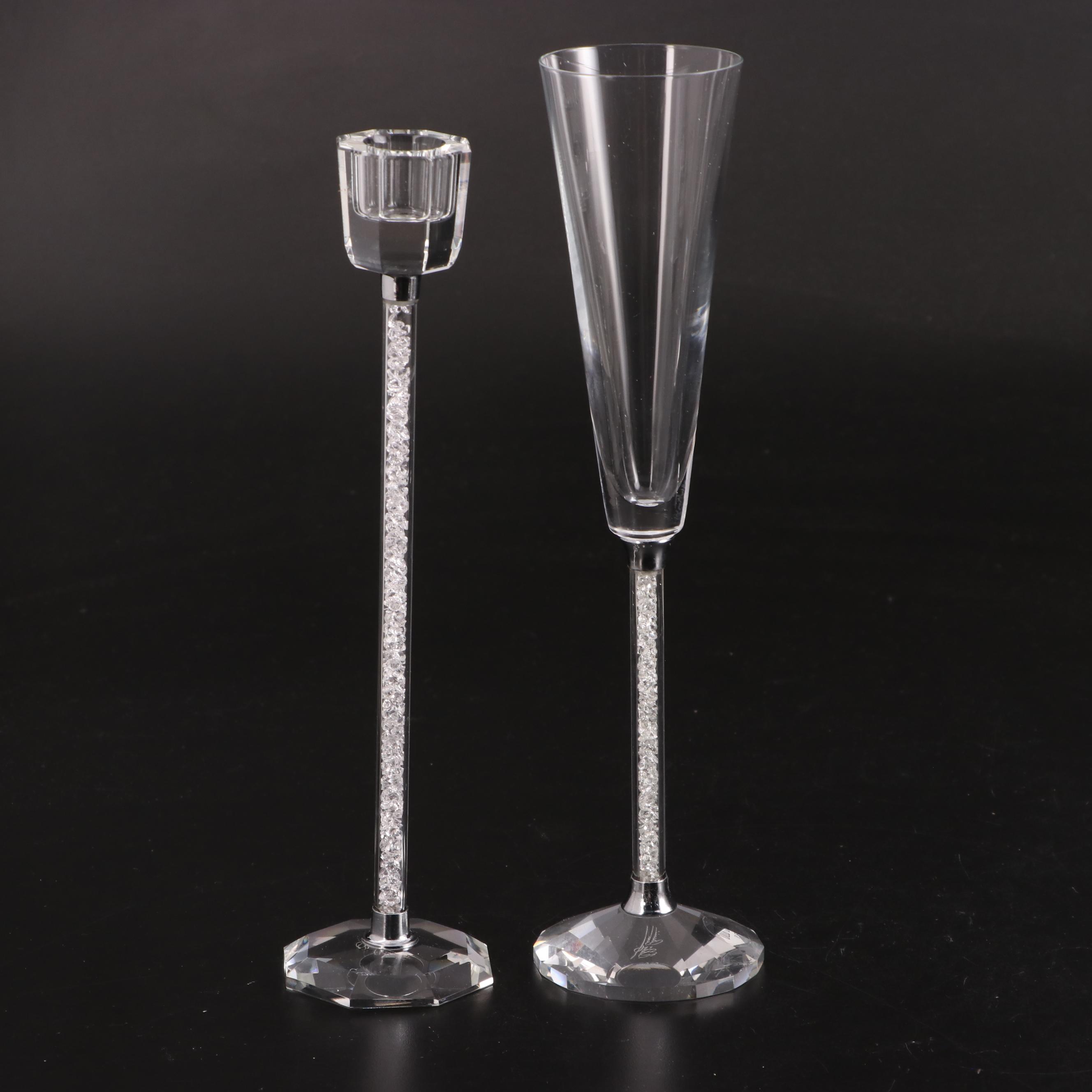 Oleg Cassini Crystal Champagne Flutes, Candlestick, and Cake Servers EBTH