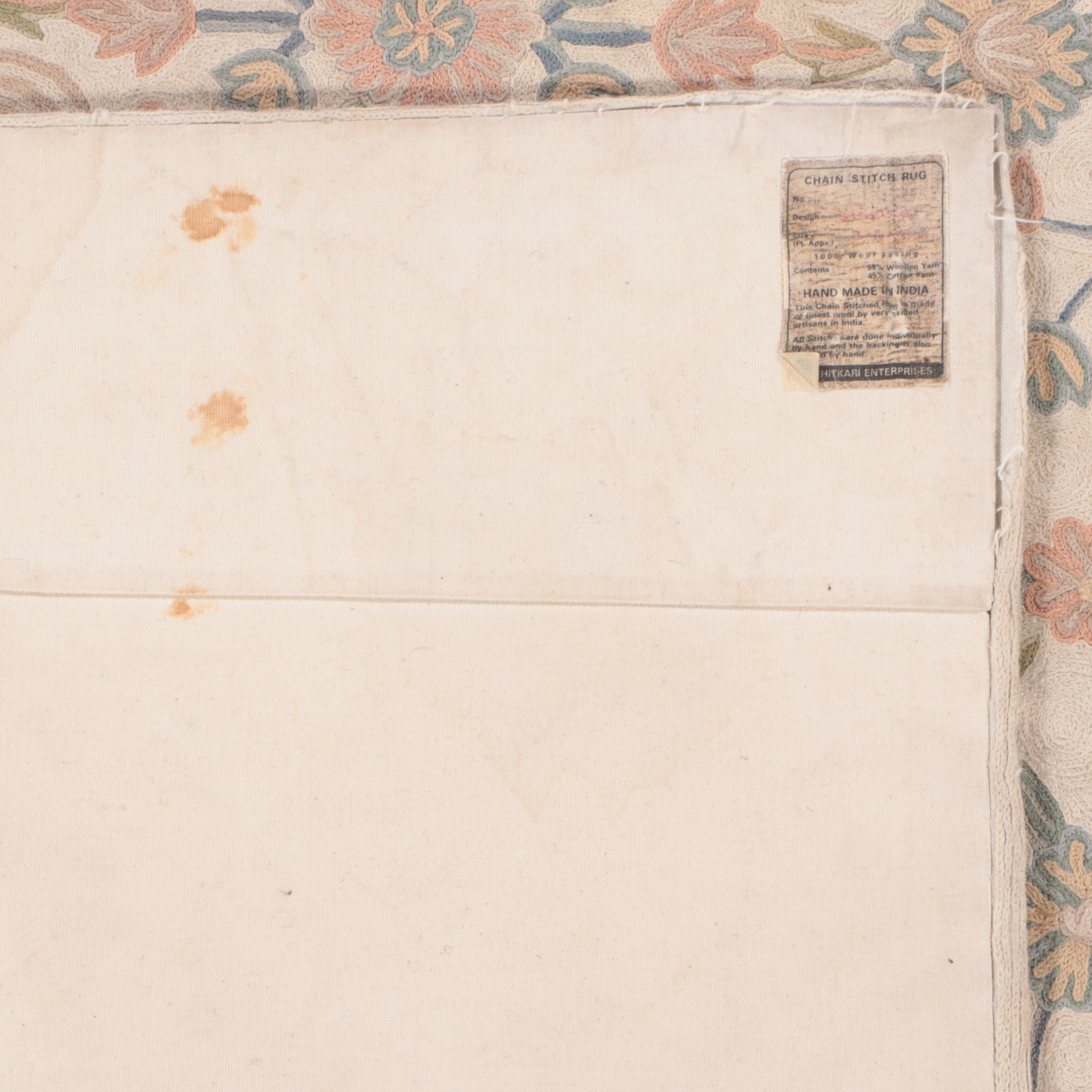 3'5 x 5'3 Handmade Indian ChainStitch Embroidery Area Rug EBTH