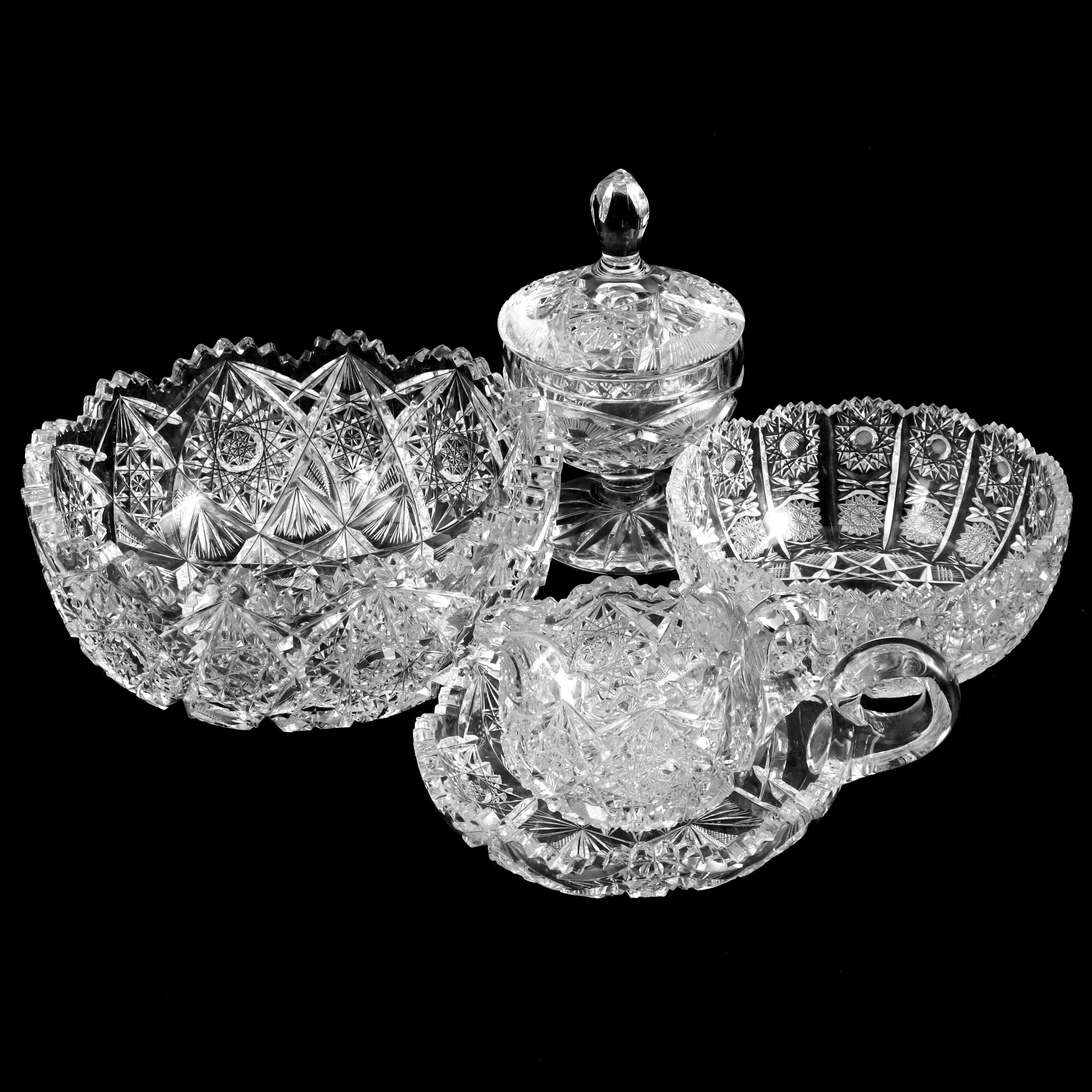 Brilliant Cut Glass Bowls, Dishes and Creamer EBTH