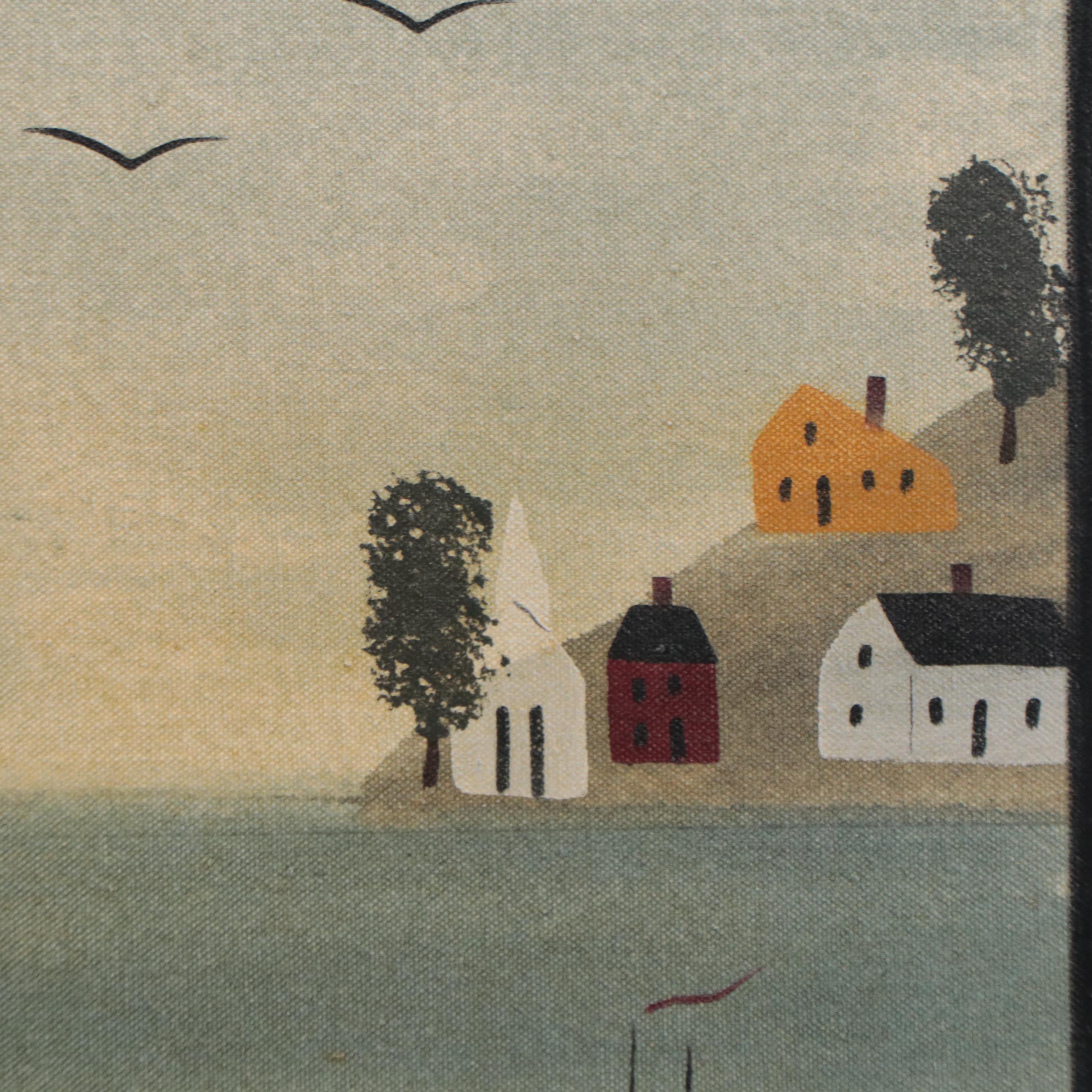 Hope Angier Folk Art Coastal Oil Painting EBTH