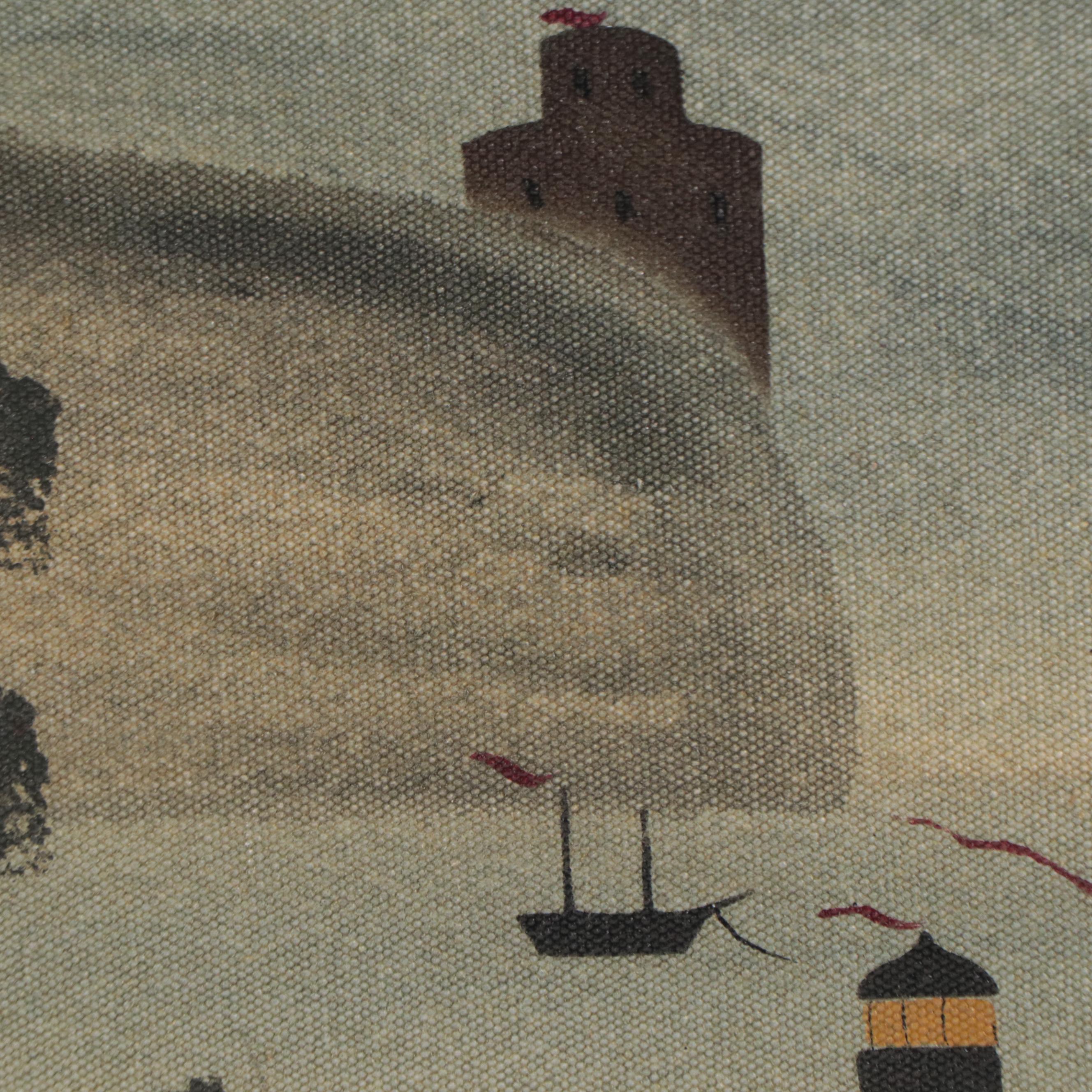 Hope Angier Folk Art Coastal Oil Painting EBTH