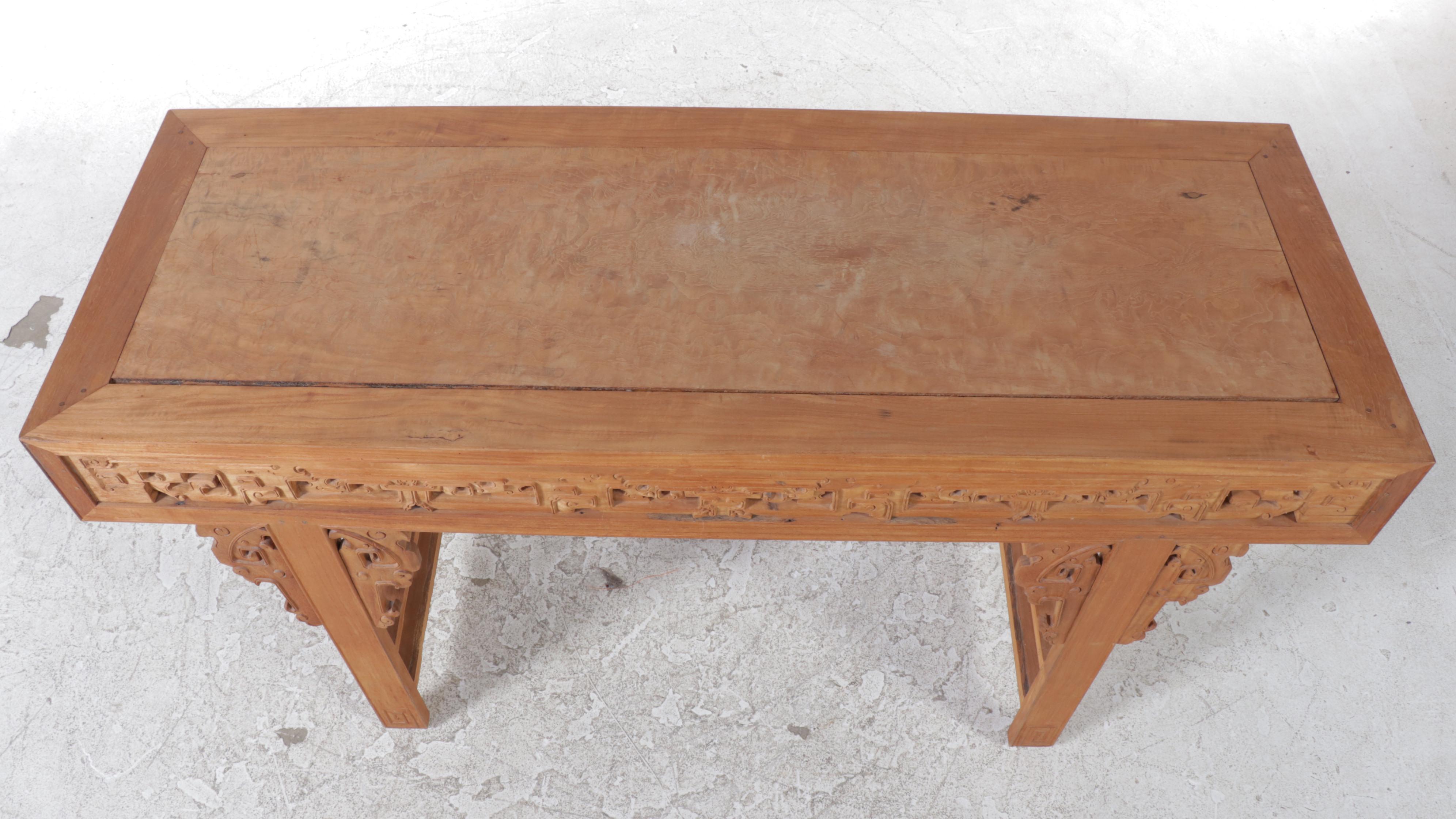 Chinese Carved Elm Altar Table, Early 20th Century EBTH