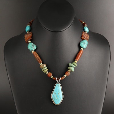 Barse Sterling Turquoise, Horn and Serpentine Necklace