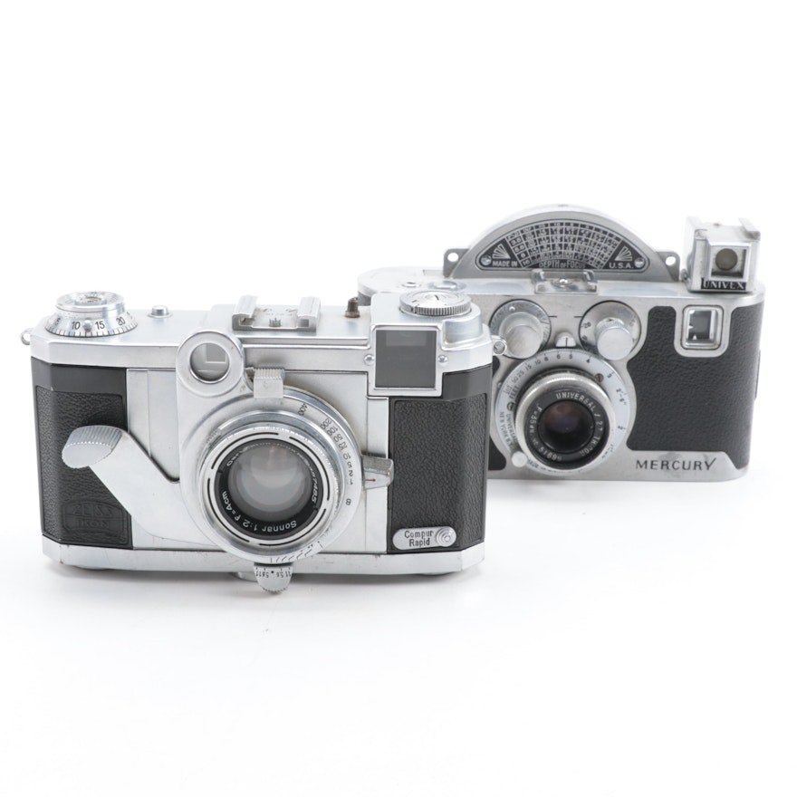 Univex Mercury and Zeiss Ikon 35 mm Rangefinder Cameras, Mid-20th Century