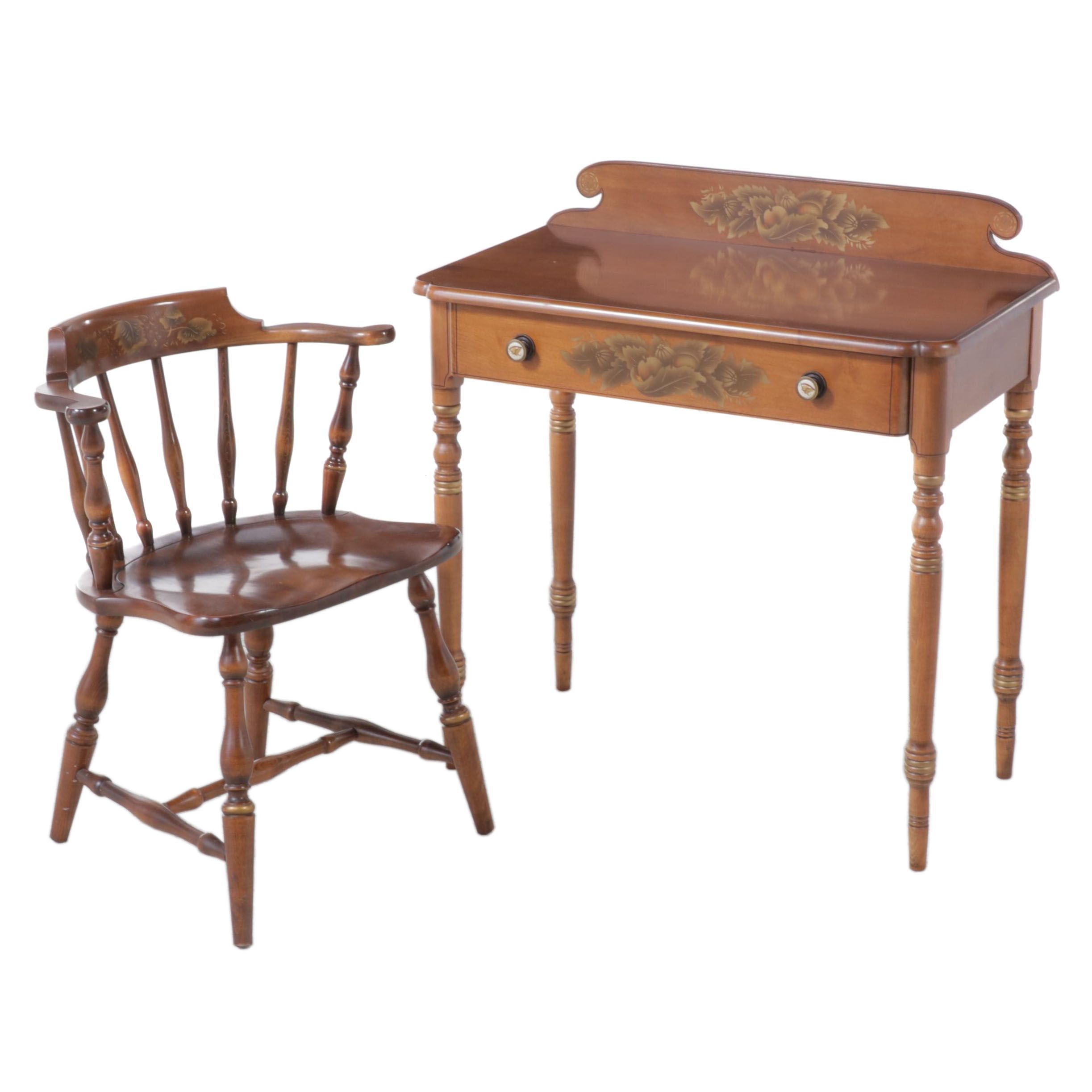 L. Hitchcock Federal Style Maple & GiltStenciled "Fancy" Writing Table