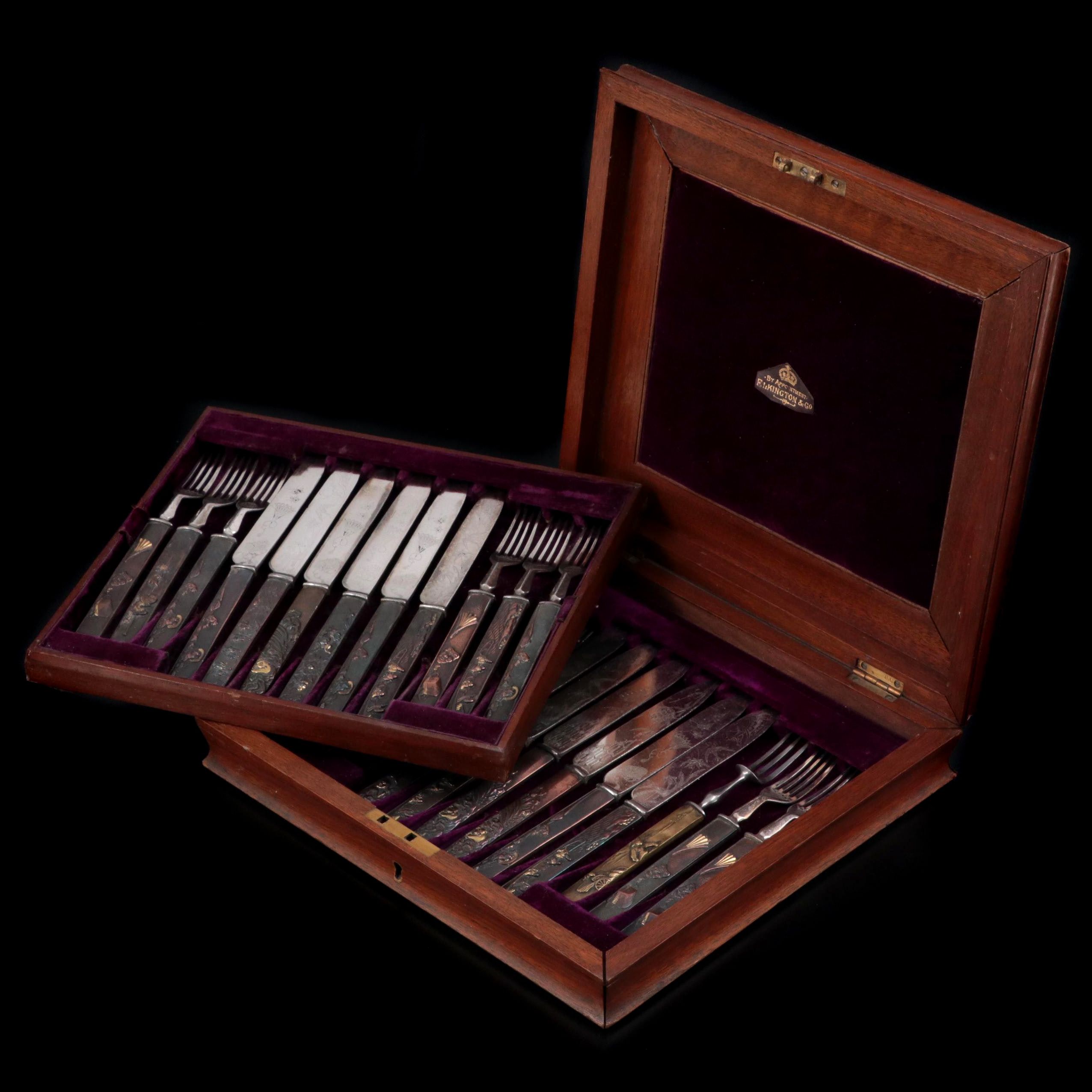 Elkington & Co. Japanesque Aesthetic Mixed Metal Dessert Flatware Set