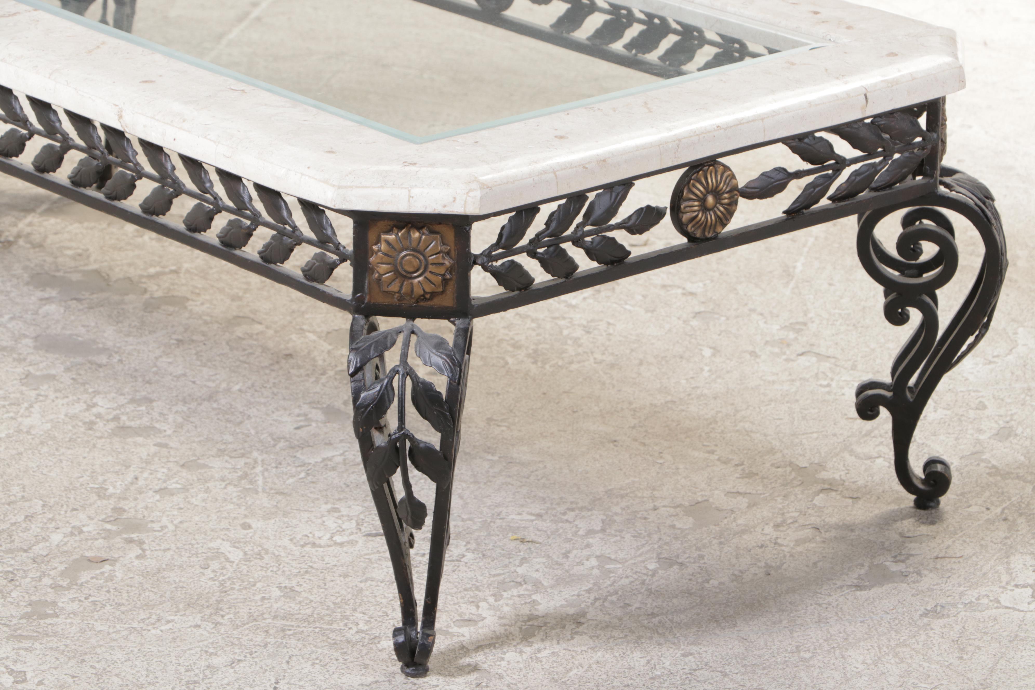 Neoclassical Style Metal and Glass Patio Coffee Table EBTH