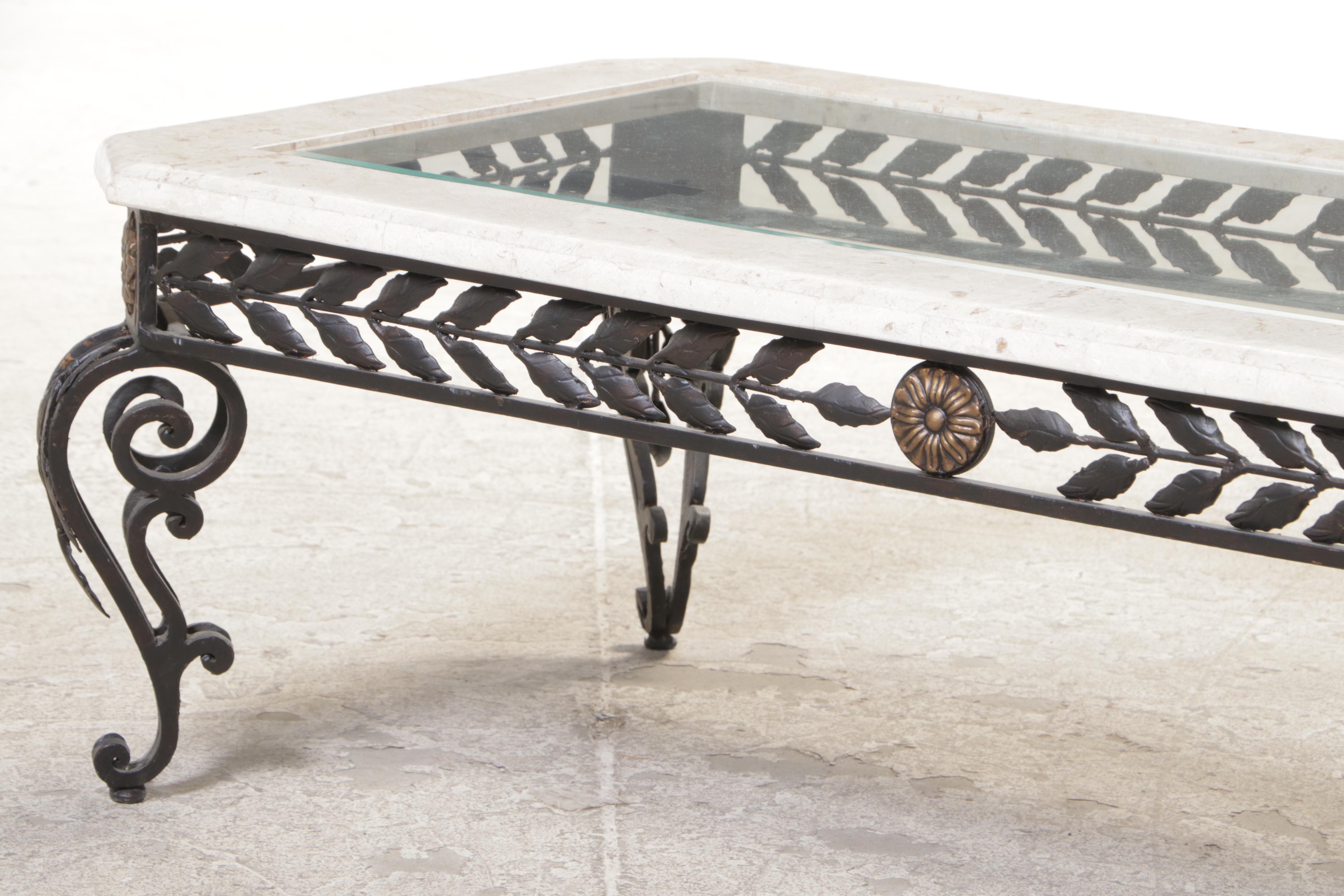 Neoclassical Style Metal and Glass Patio Coffee Table EBTH