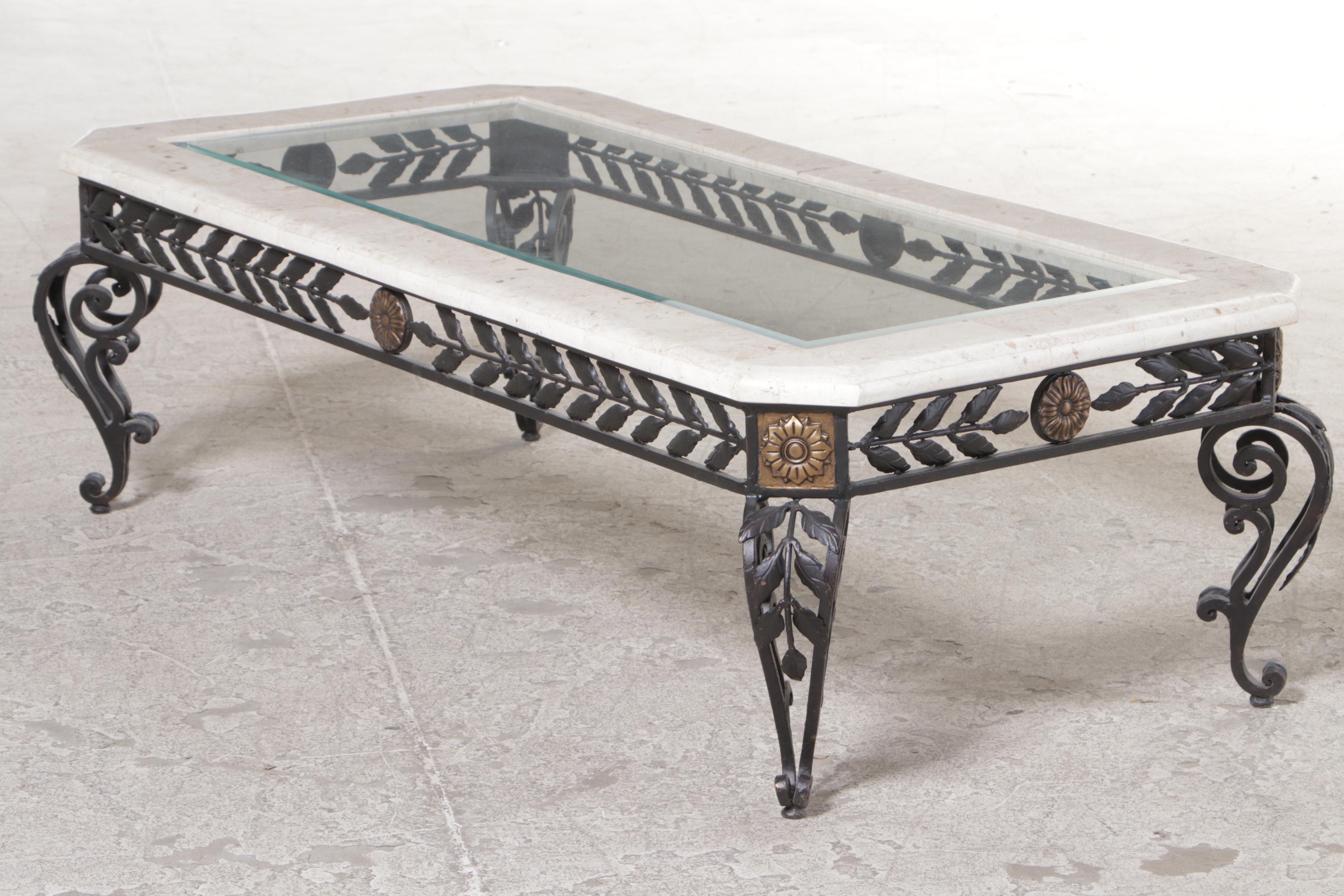 Neoclassical Style Metal and Glass Patio Coffee Table EBTH