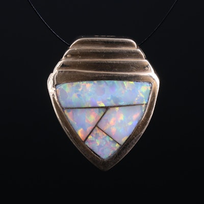 14K Opal, Turquoise and Gemstone Reversible Inlay Slide Pendant