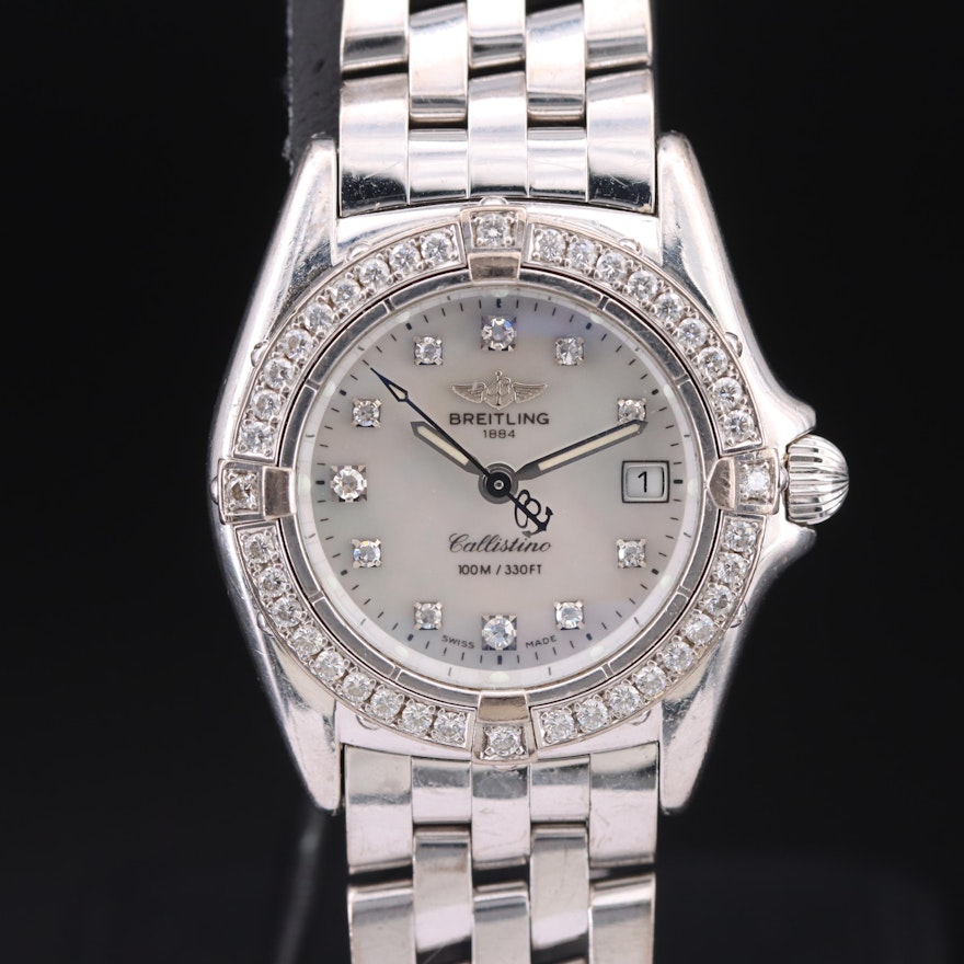 18k Breitling Callistino Mother-of-Pearl and Diamond Wristwatch