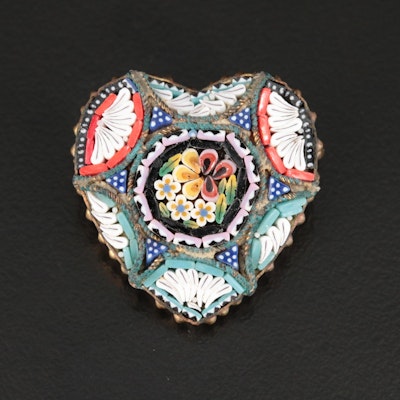 Vintage Italian Micromosaic Heart Brooch