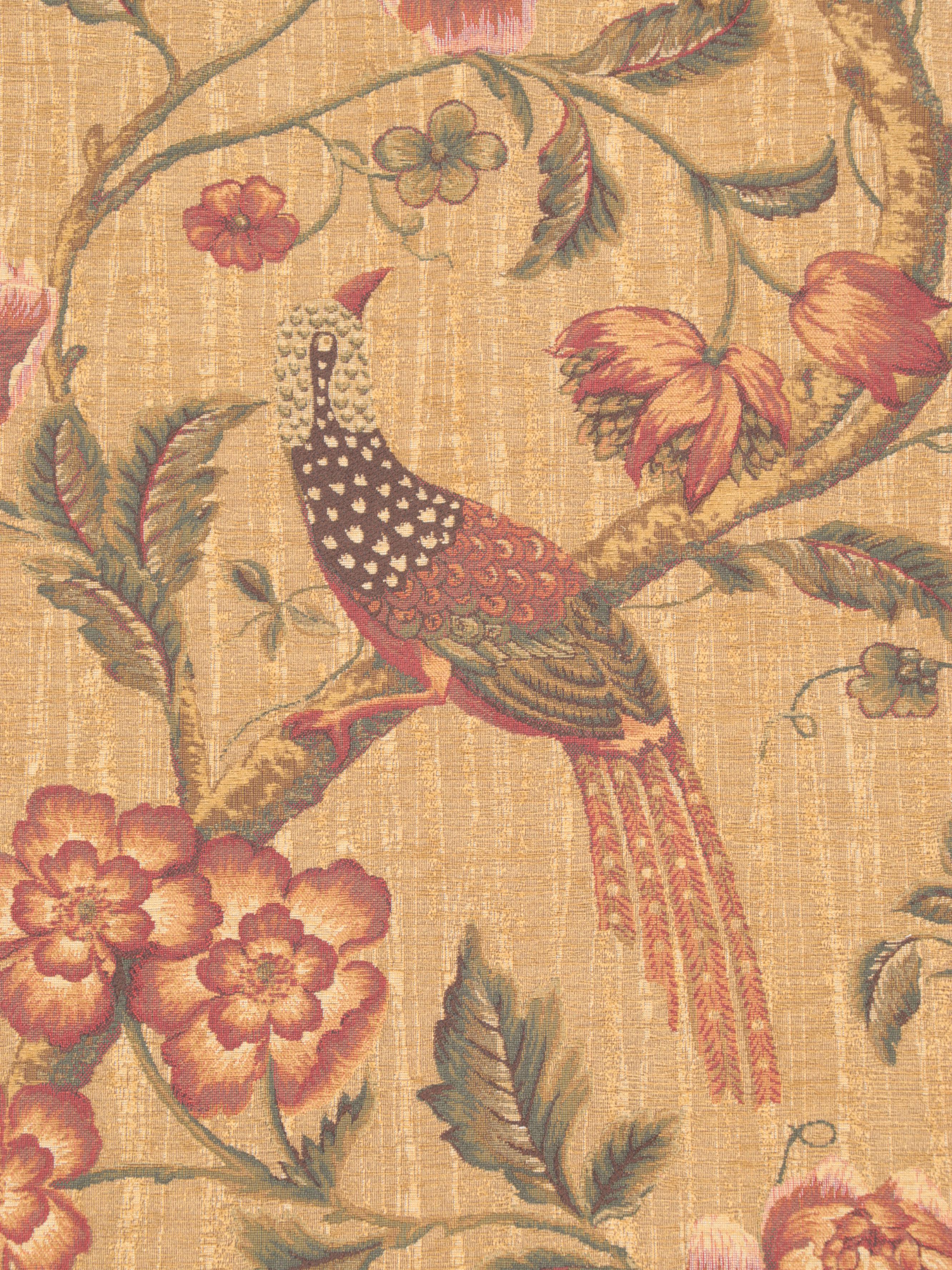 Jacobean Style Machine Made Tapestry Wall Hanging With Rod and Tassels