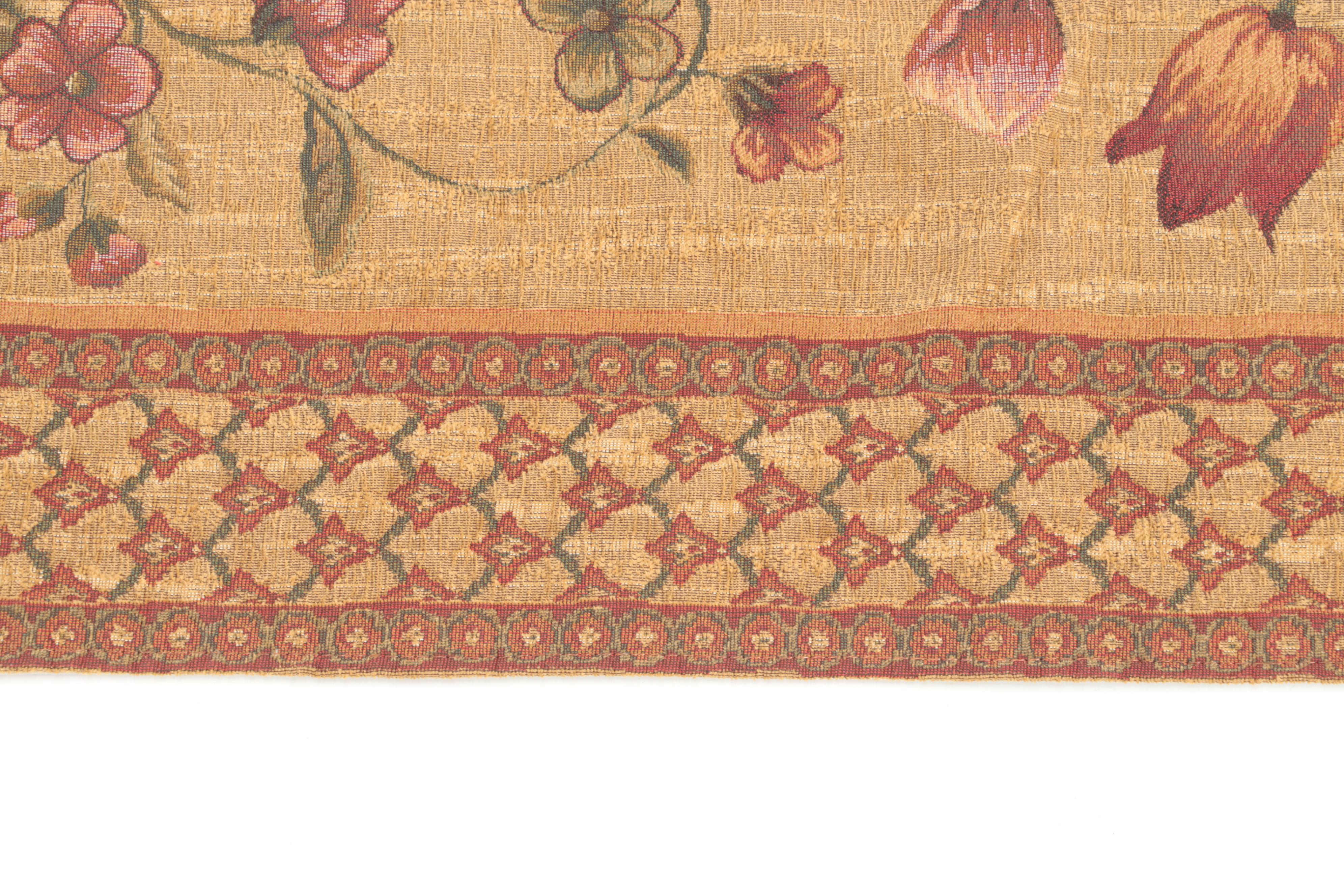 Jacobean Style Machine Made Tapestry Wall Hanging With Rod and Tassels