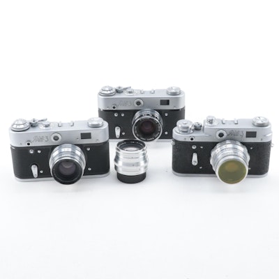 FED Model 3 Rangefinder Cameras with Lens, Mid to Late 20th Century