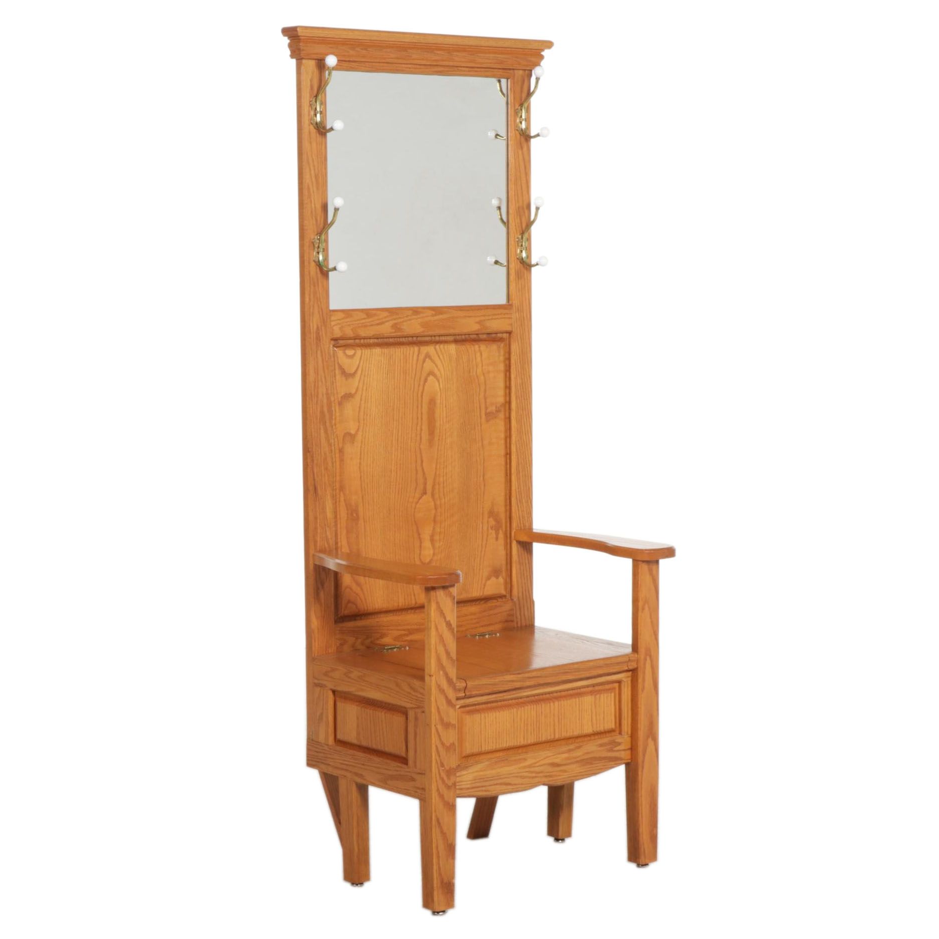 Victorian Style BenchMade Oak Mirrored Hall Tree Bench with Storage