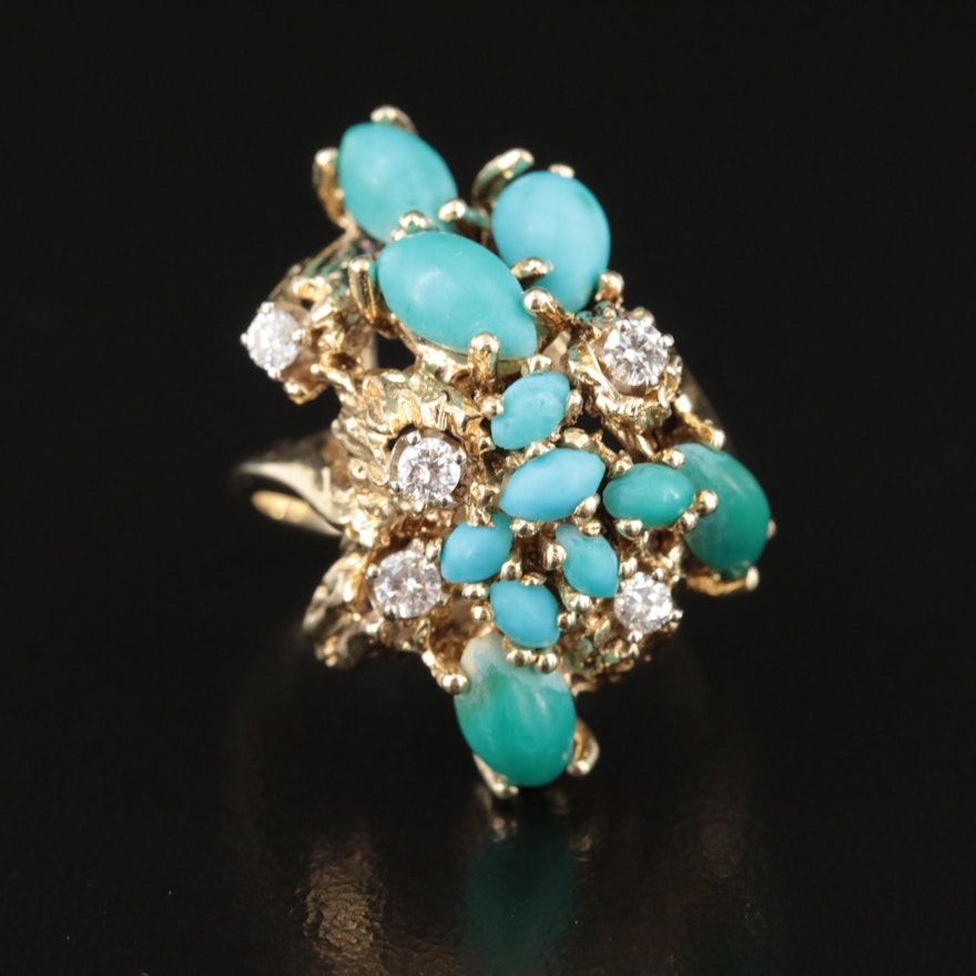 Vintage 14K Diamond and Turquoise Ring
