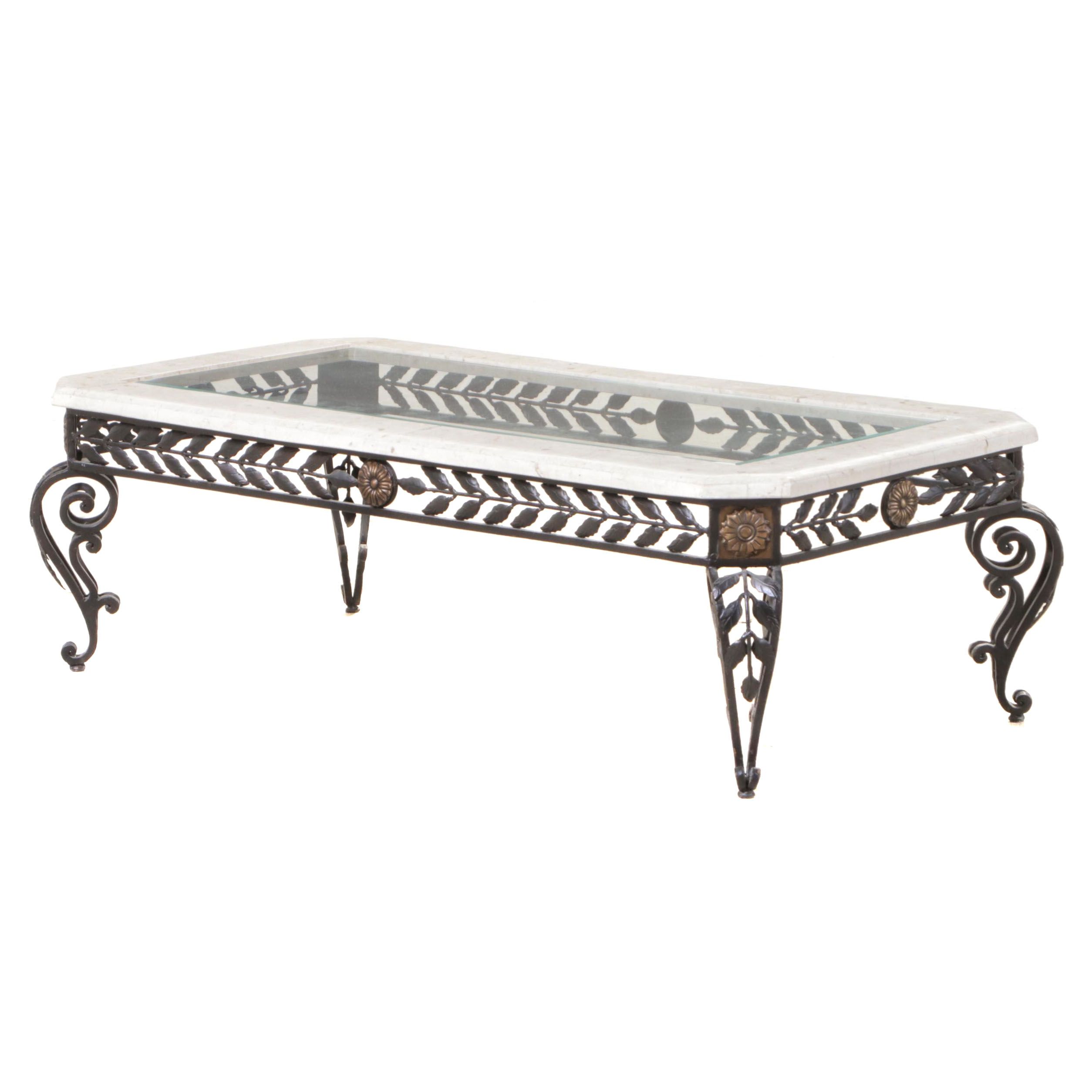 Neoclassical Style Metal and Glass Patio Coffee Table EBTH