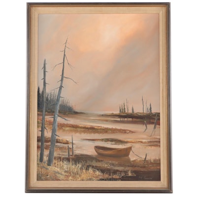 Tom Guinan Marsh Landscape Oil Painting, Late 20th Century