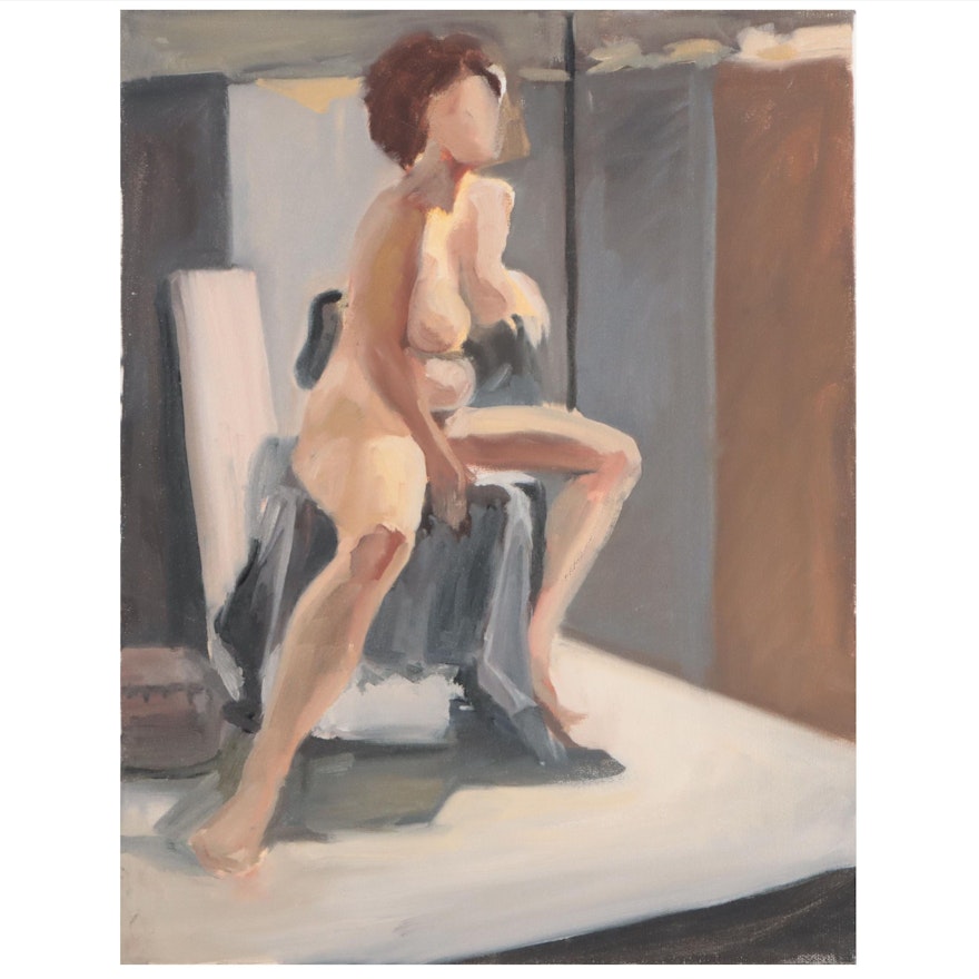 Katrina Halter Figurative Oil Painting of Seated Nude, 1993